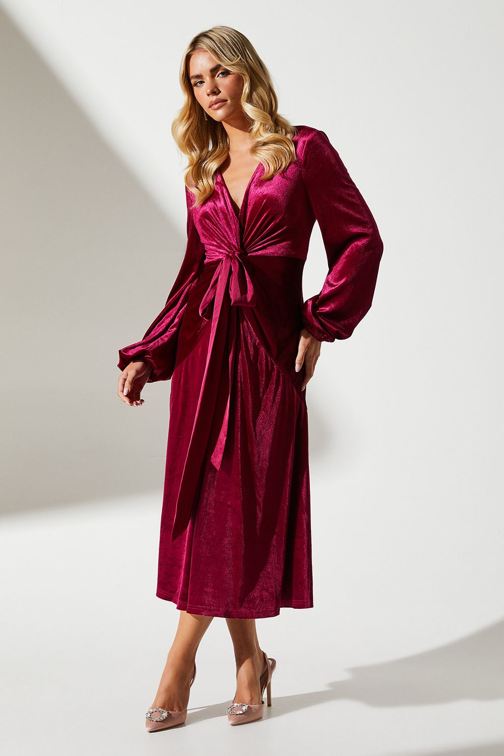 Coast Petite Velvet Twist Front Midi Wedding Guest Dress With Tie Detail Rather Saucy