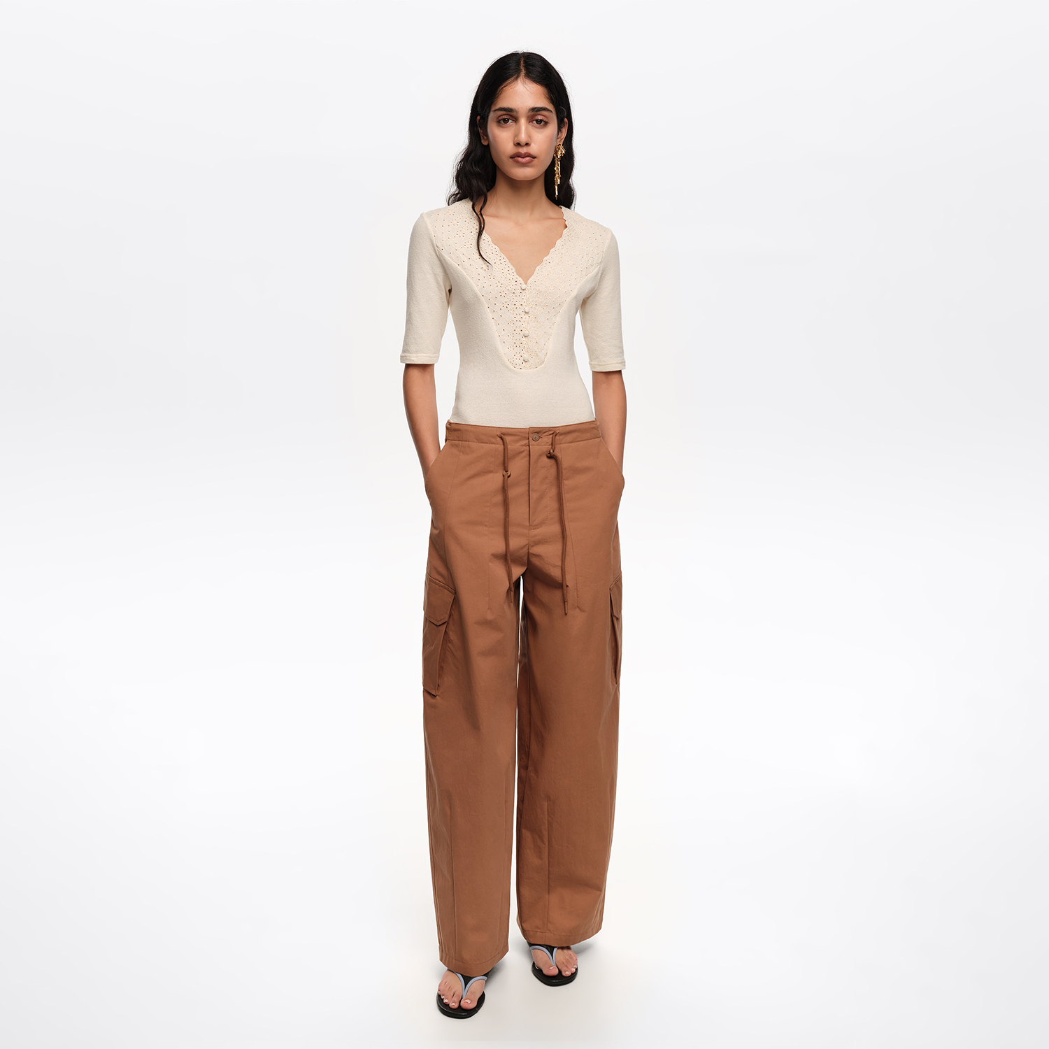 BIMBA Y LOLA Light brown cotton cargo trousers