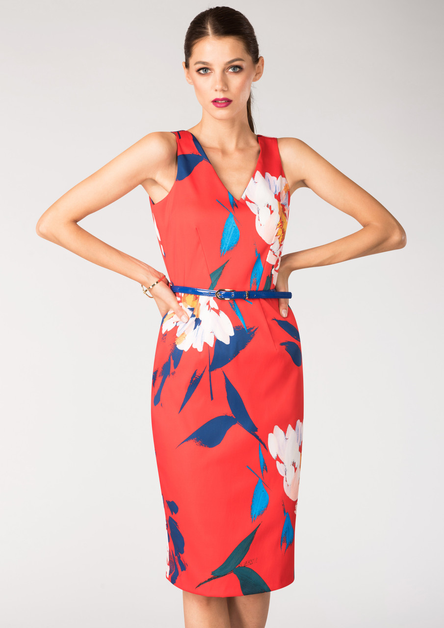 Photograph of Closet London Multi Floral V-Neck Belted Pencil Dress