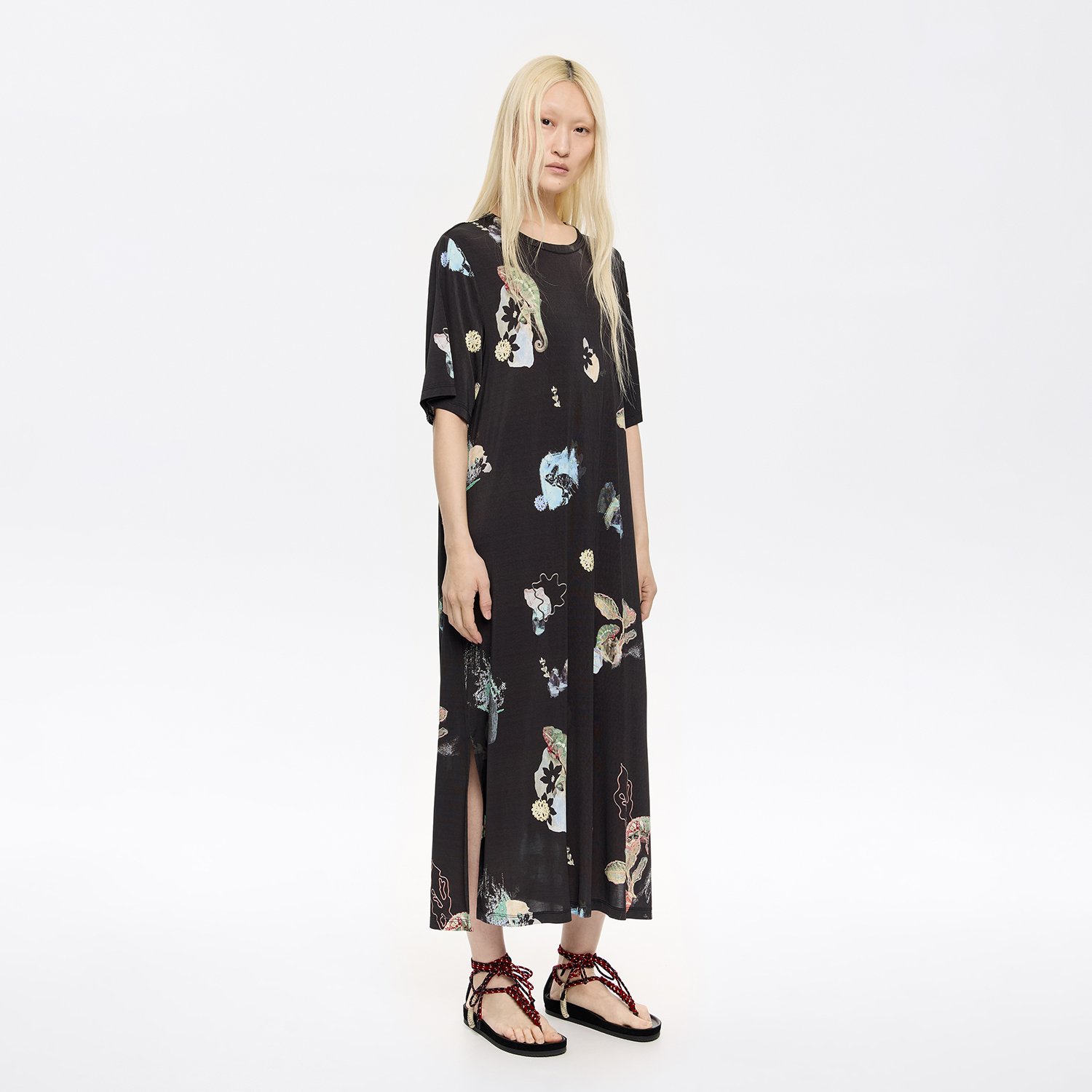 Photograph of BIMBA Y LOLA Long anthracite Chameleon T-shirt dress