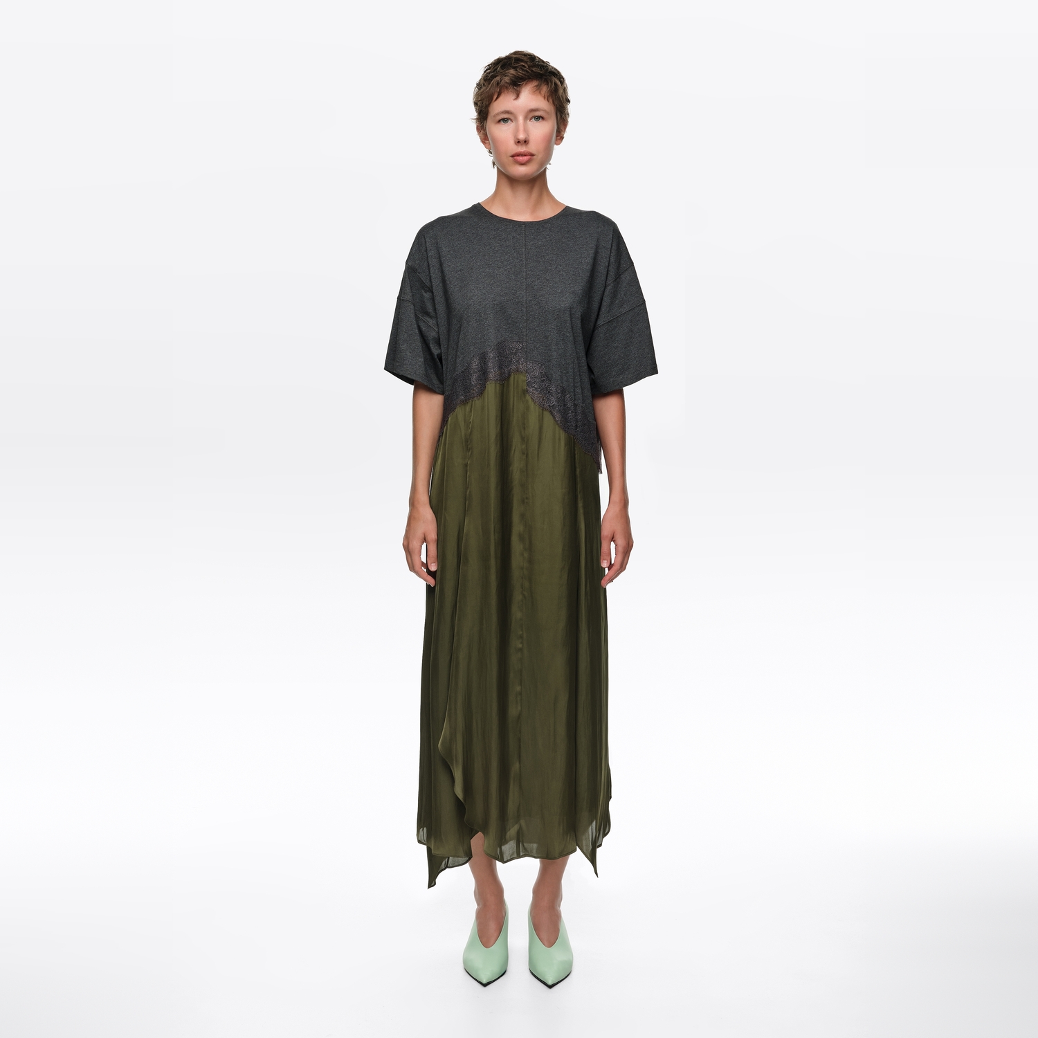 BIMBA Y LOLA Khaki two-material asymmetric dress