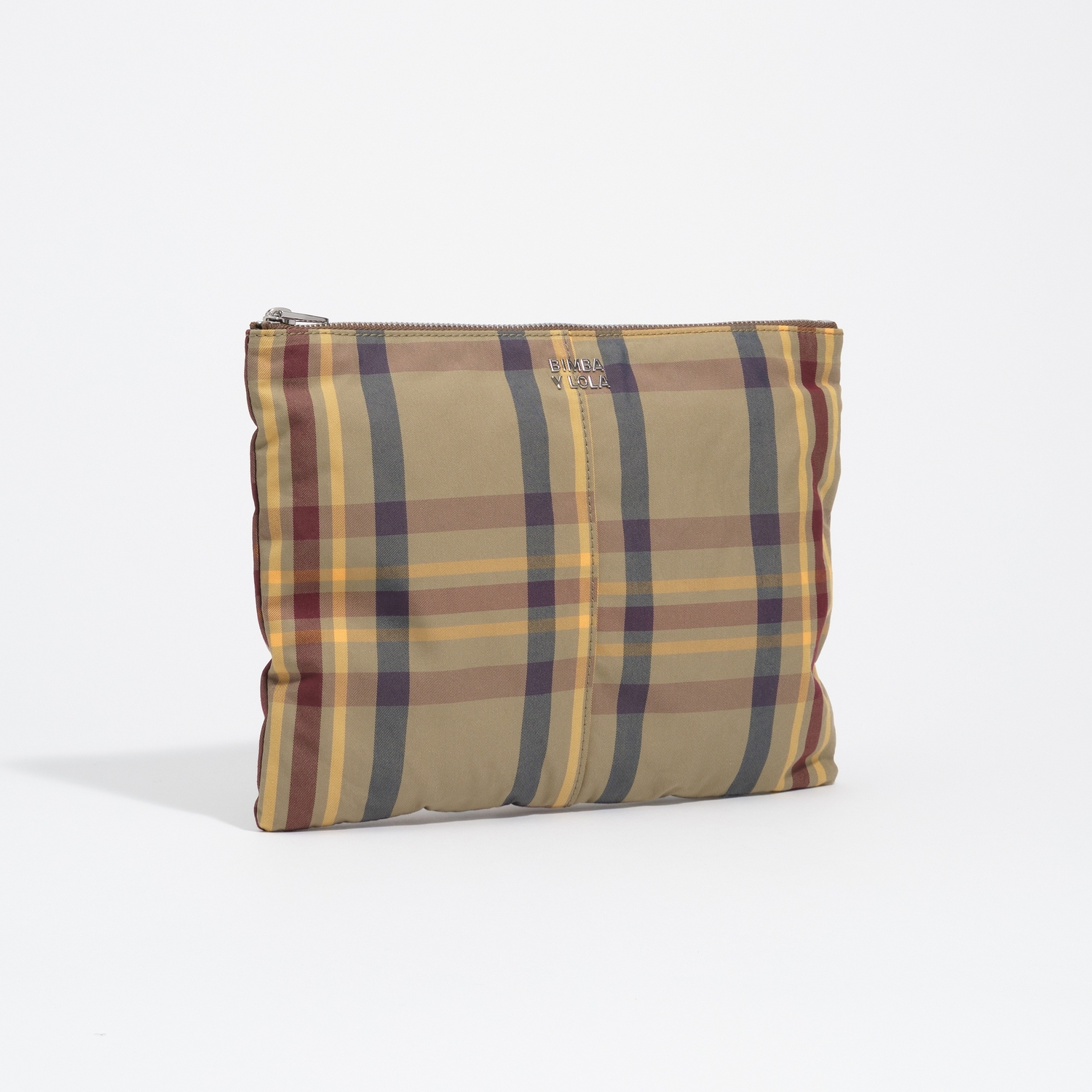 BIMBA Y LOLA Khaki and garnet tartan jacquard make-up case
