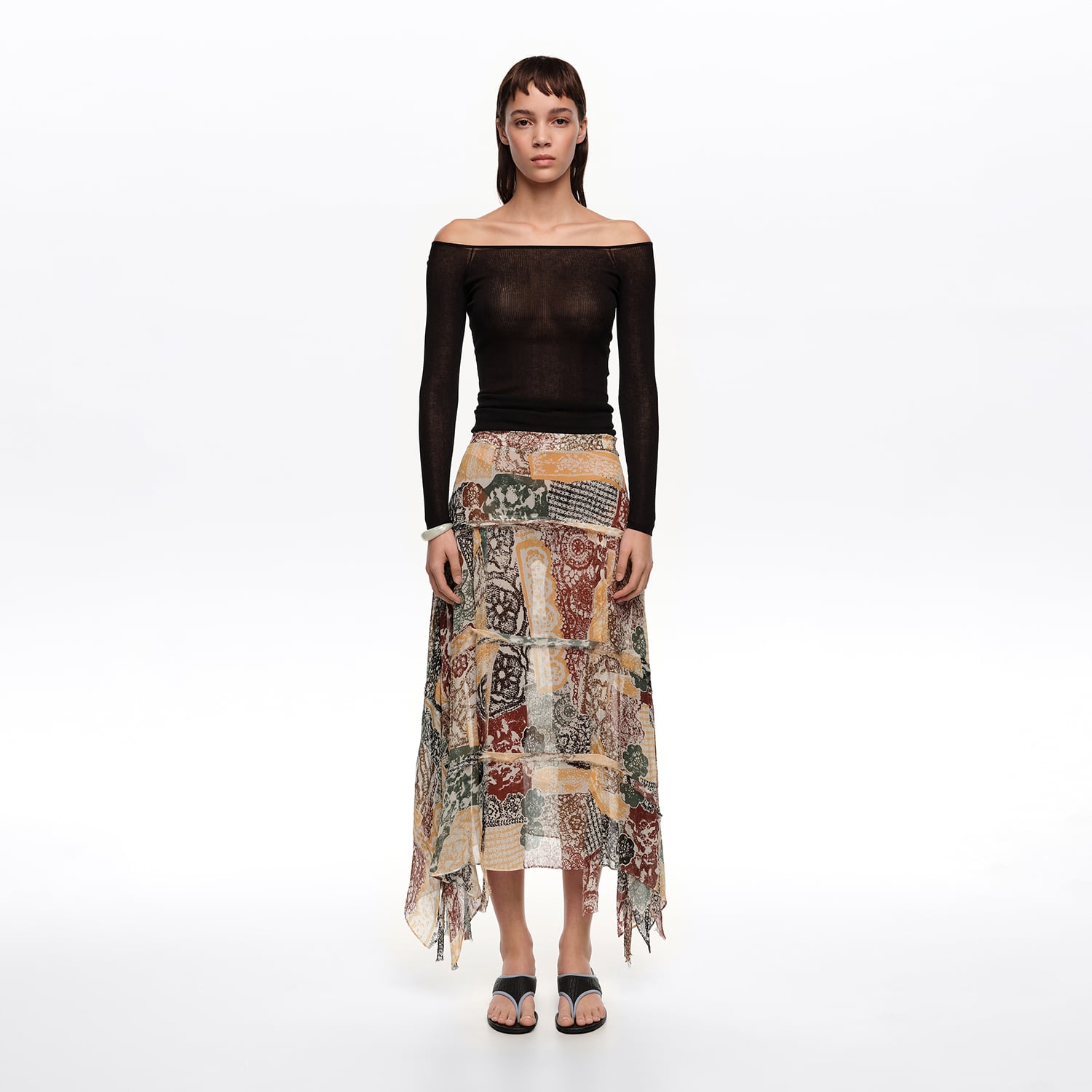 BIMBA Y LOLA Ivory Lace fluid irregular fringed skirt