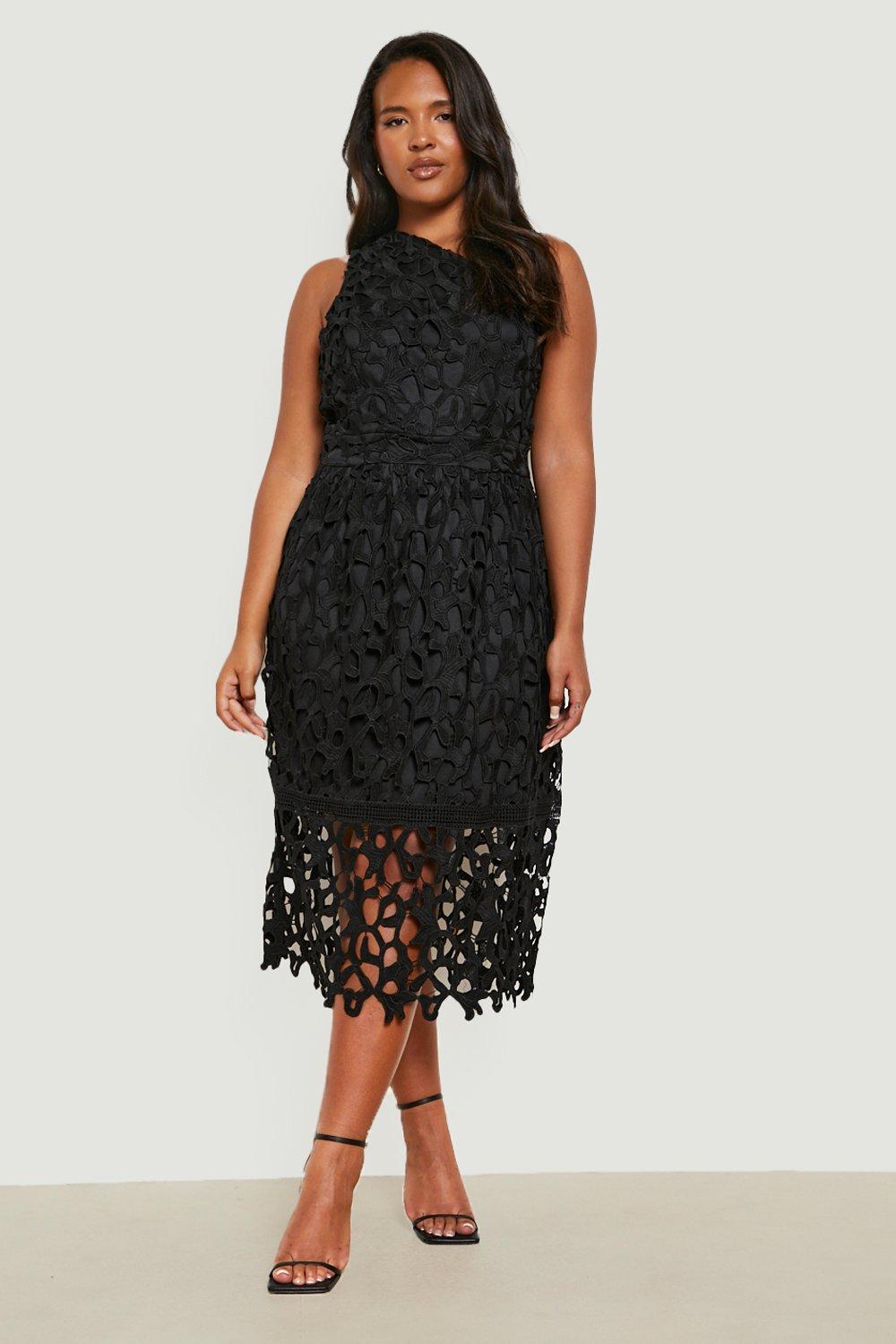 Boohoo Womens Plus Crochet Lace One Shoulder Midi Dress