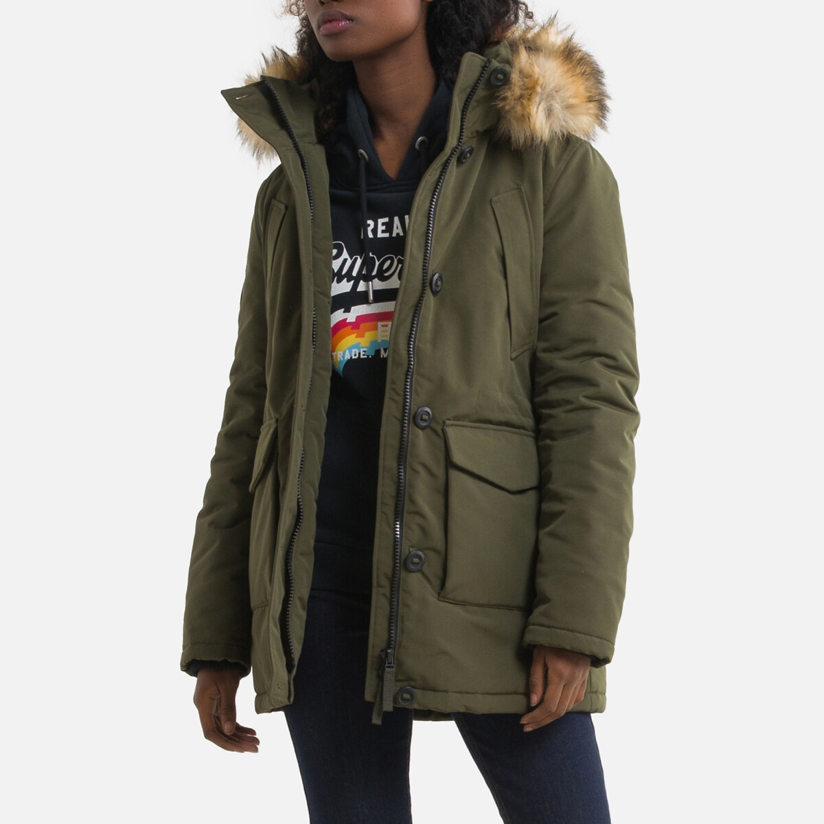 Photograph of Superdry Mid-Length Hooded Parka with Faux Fur Hood
