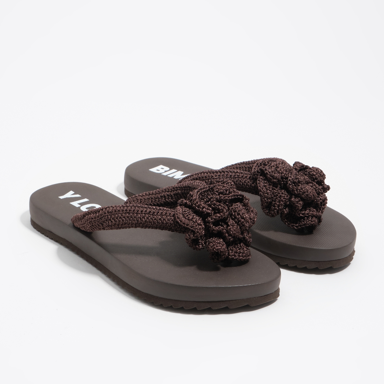 BIMBA Y LOLA Chocolate crochet flower flip-flop