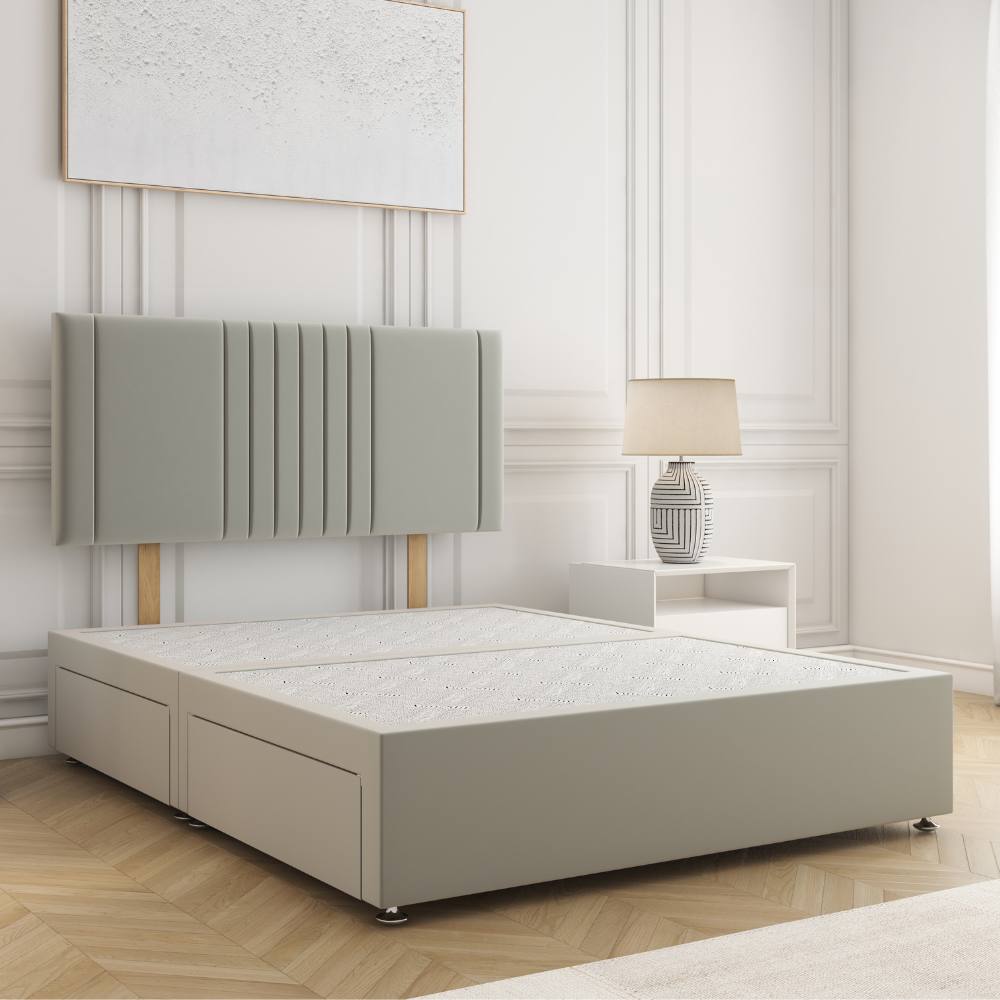 BSSPOKE Monaco Divan Bed Plush 24"Headboard 2Drawers Same Side & No Mattress in Silver | Size: Single