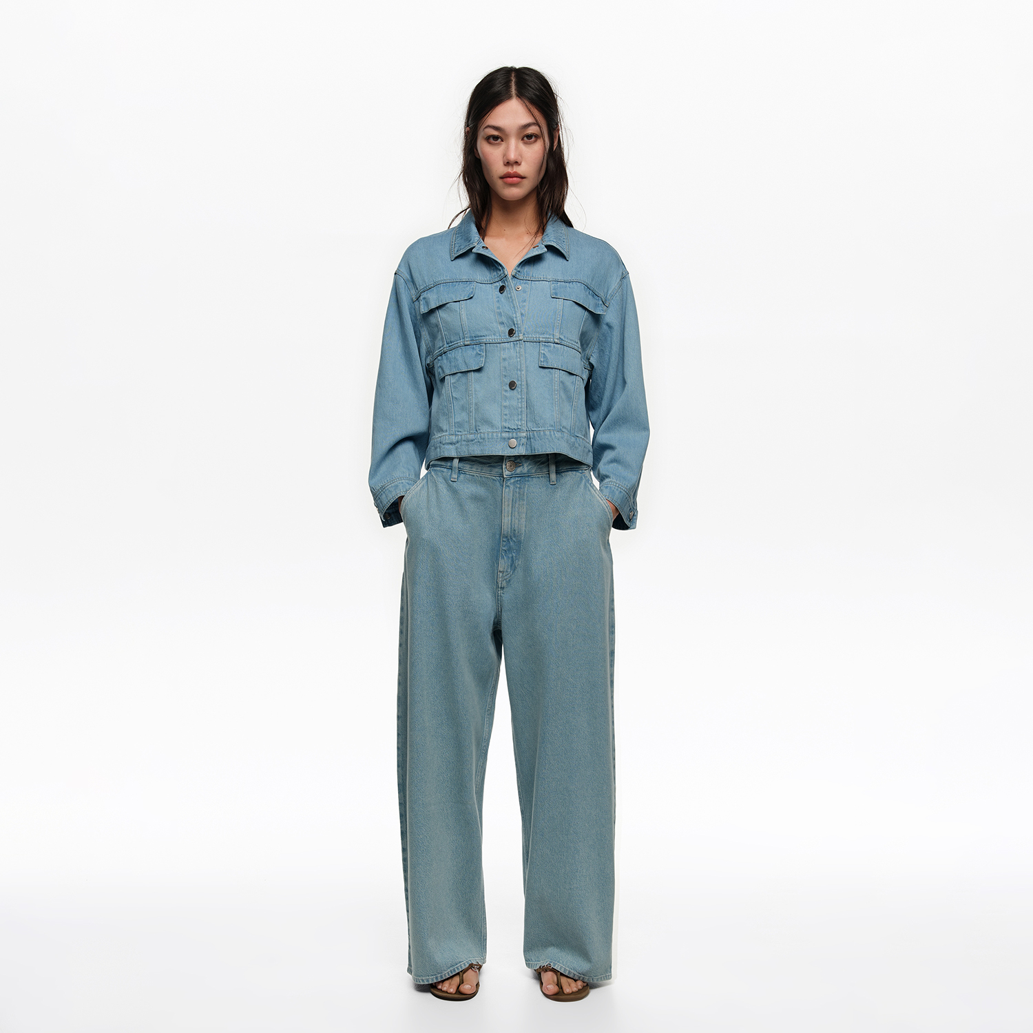 BIMBA Y LOLA WIDE LEG - Light blue washed denim trousers