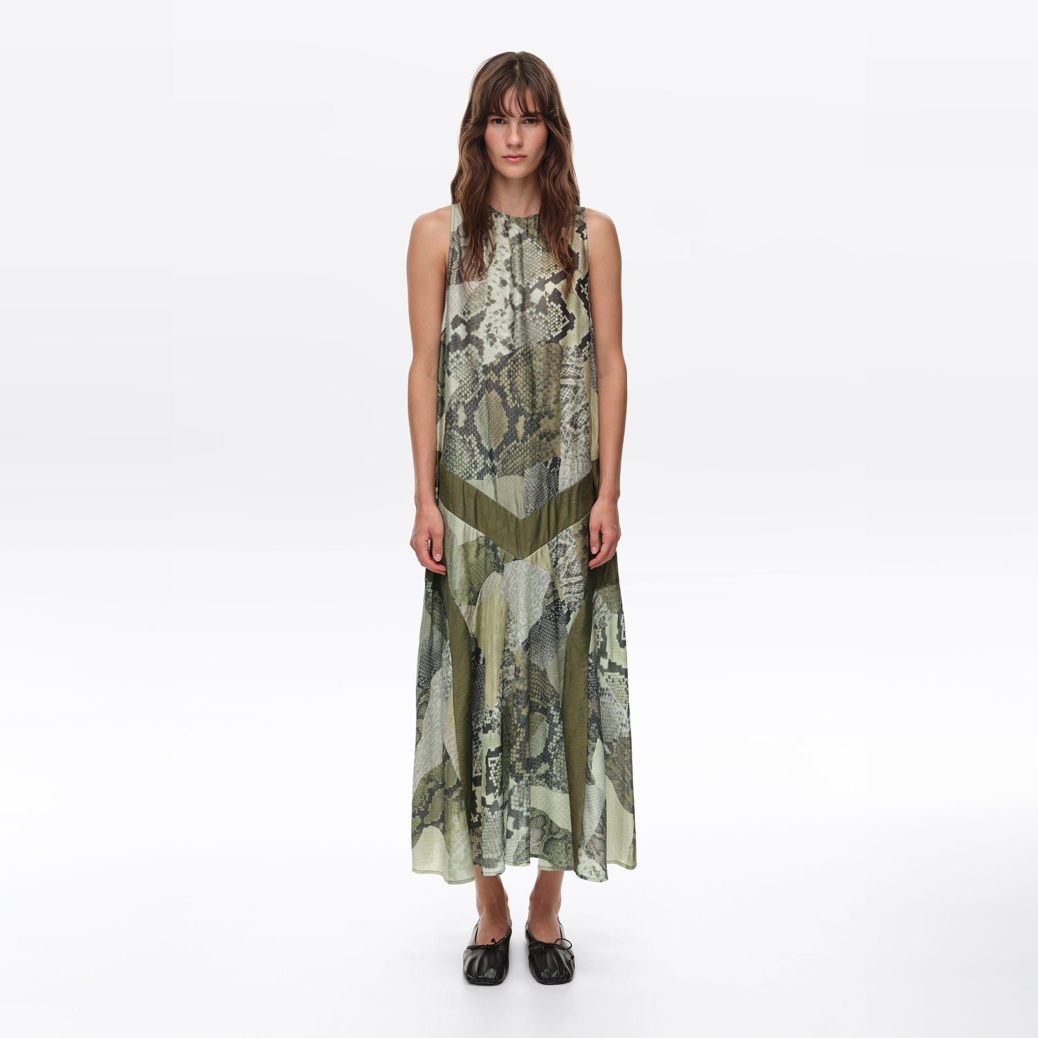 BIMBA Y LOLA Green Snake patchwork A-line dress