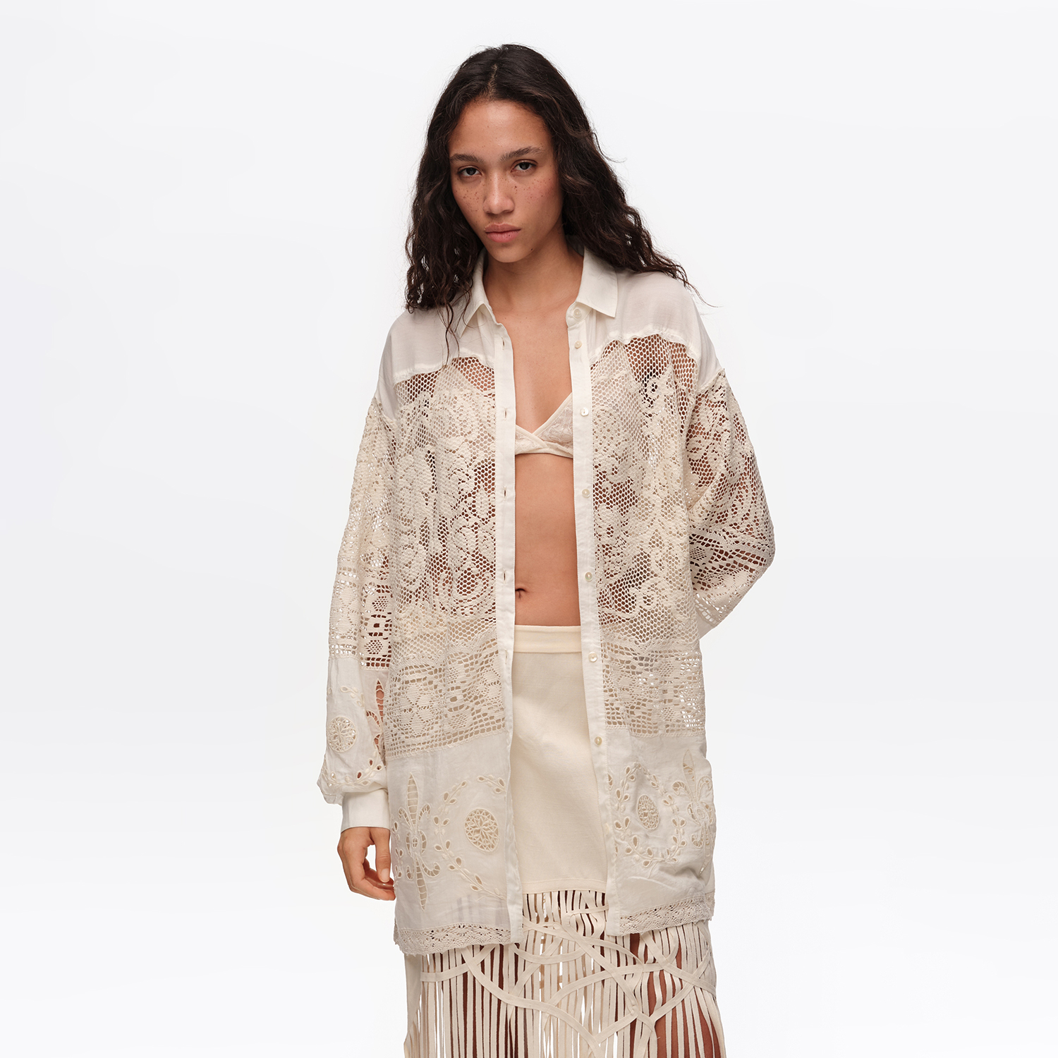 BIMBA Y LOLA Ecru oversize lace patchwork shirt