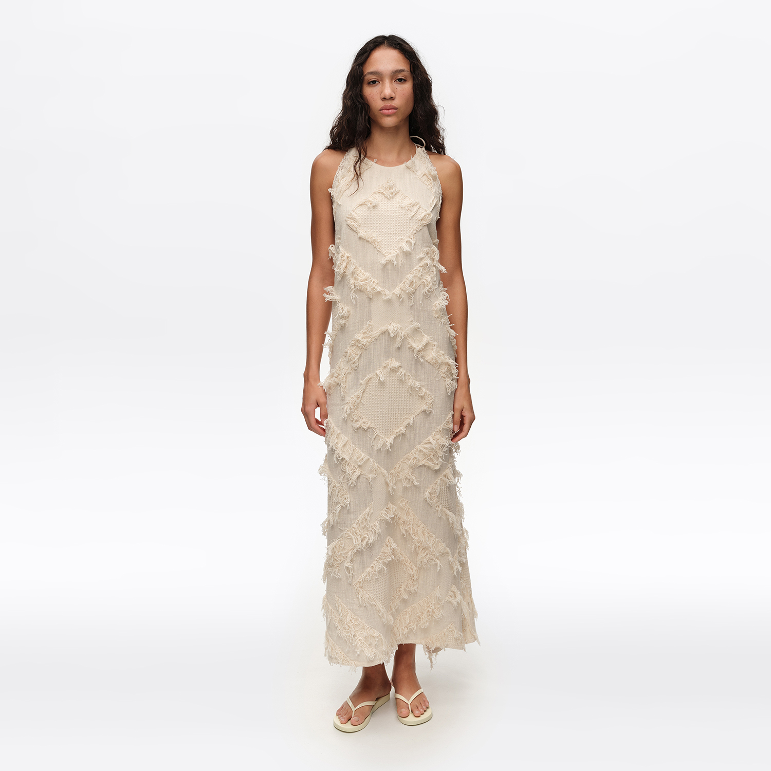 BIMBA Y LOLA Ivory halter neck dress with fringing