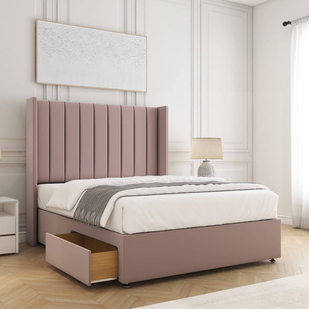 BSSPOKE Hannah Divan Bed Plush 2 Drawers Footend & 54" Headboard No Mattress in Pink | Size: Super King