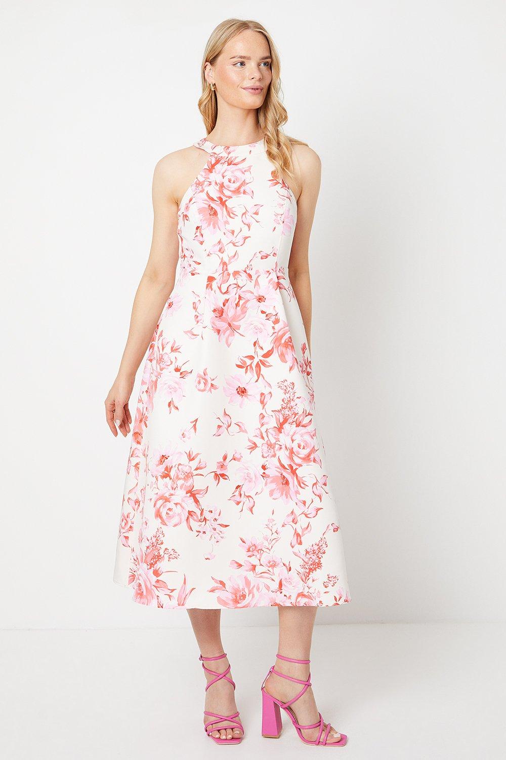 Photograph of Dorothy Perkins Womens Floral Ottoman Twill Halter Midi Dress