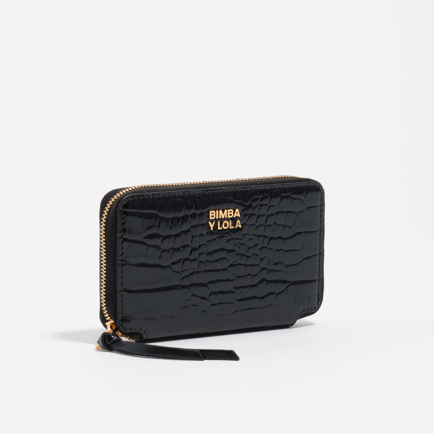 BIMBA Y LOLA Black embossed crocodile leather compact purse