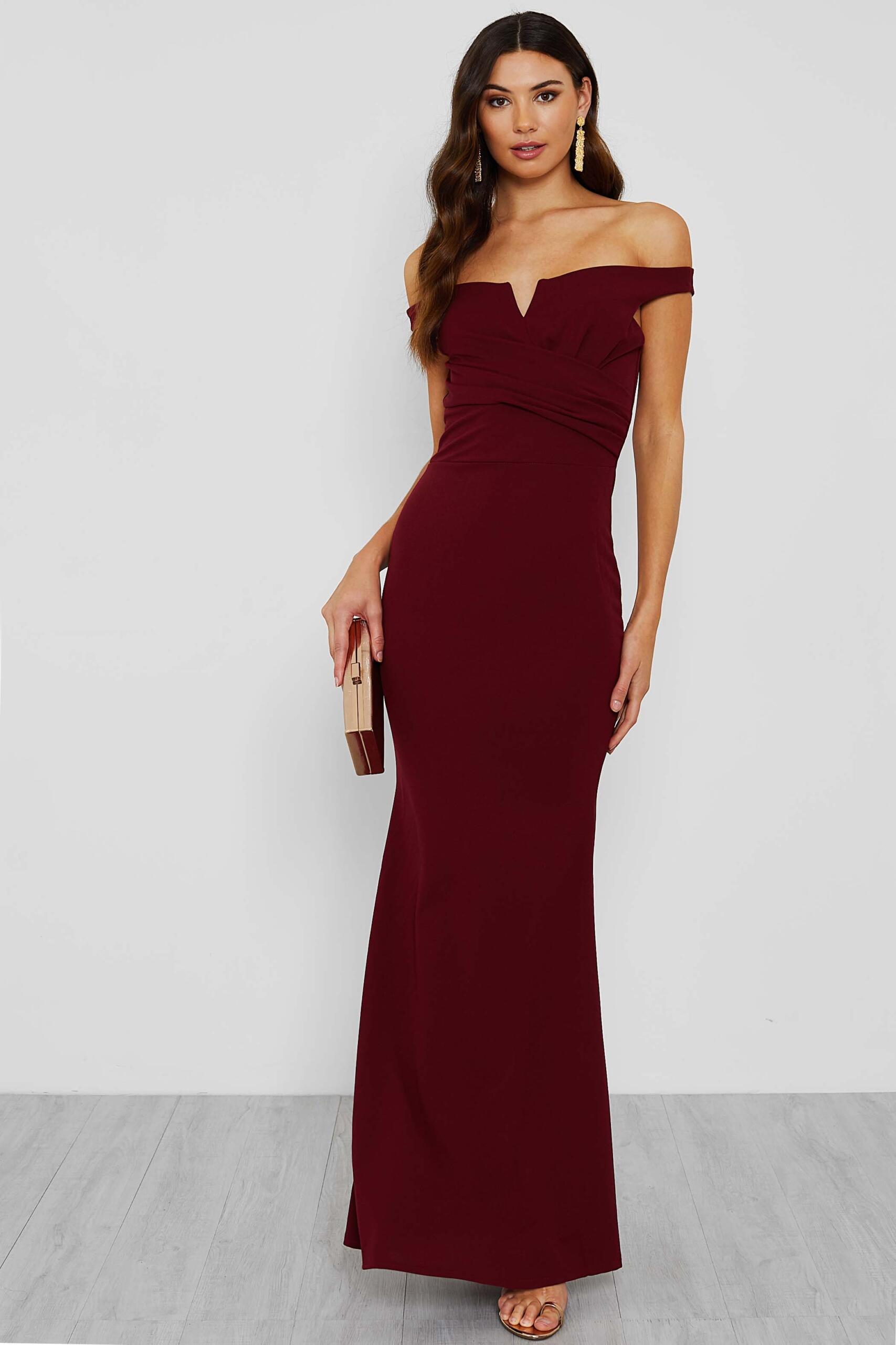 Tfnc London WalG Off Shoulder Burgundy Maxi Dress Rather Saucy