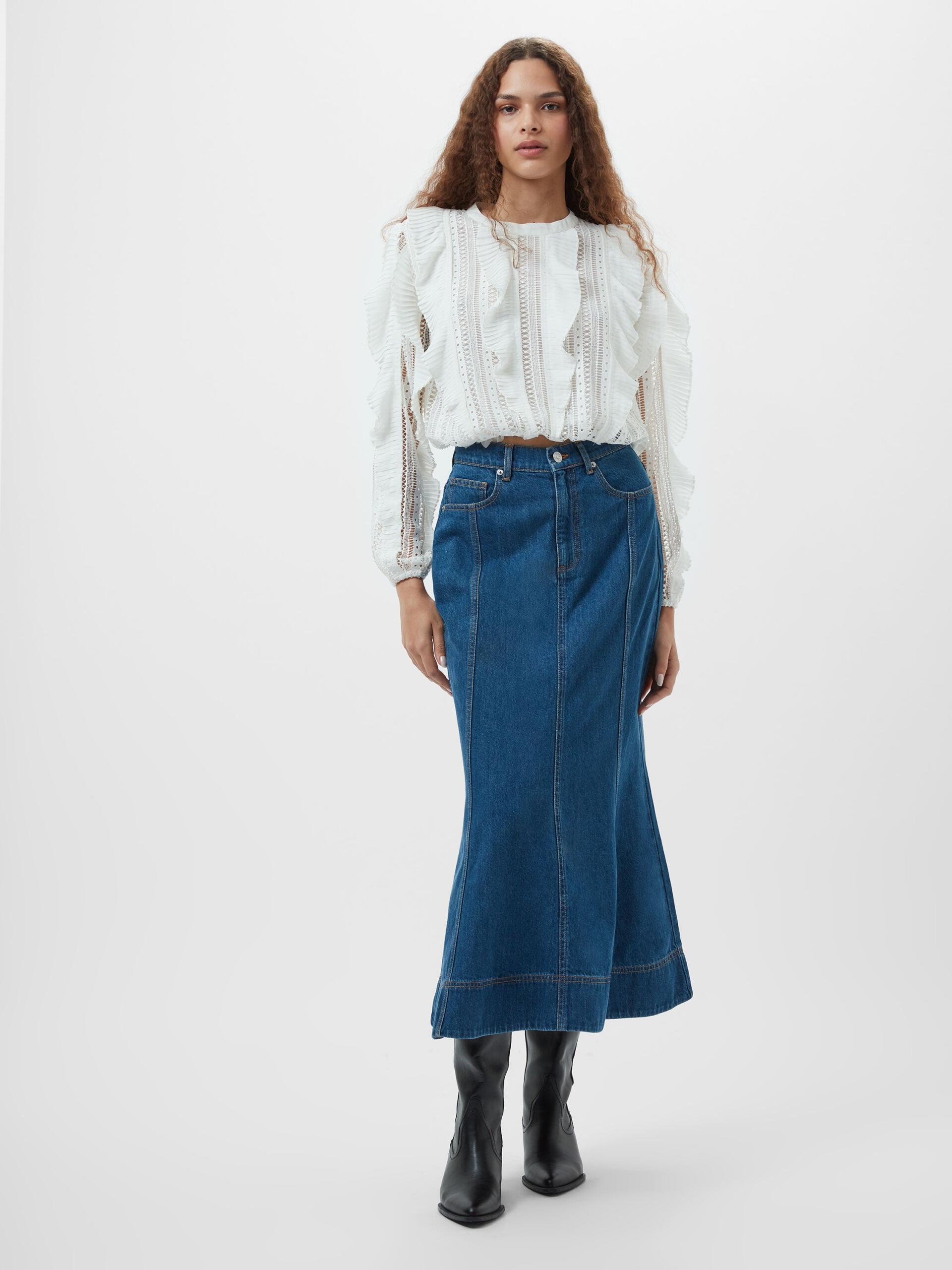 Photograph of French Connection Denver Denim Flare Midi Skirt Vintage Blue