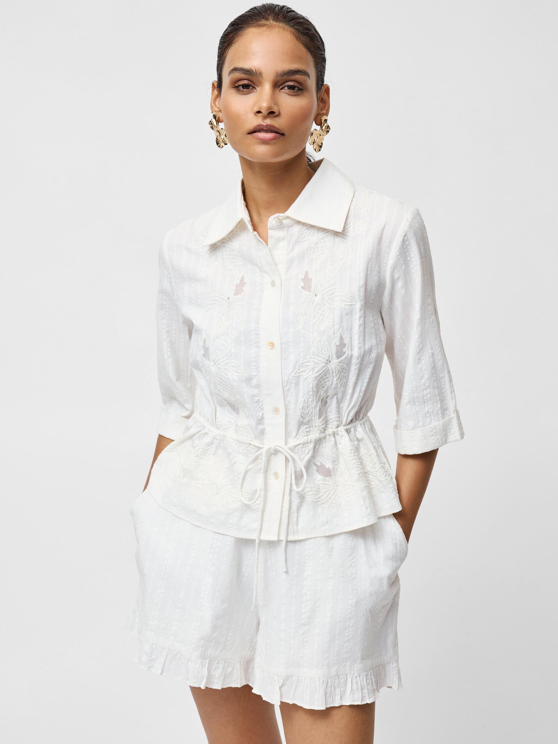 Photograph of French Connection Barnet Cotton Striped Embroidered Shirt Linen White