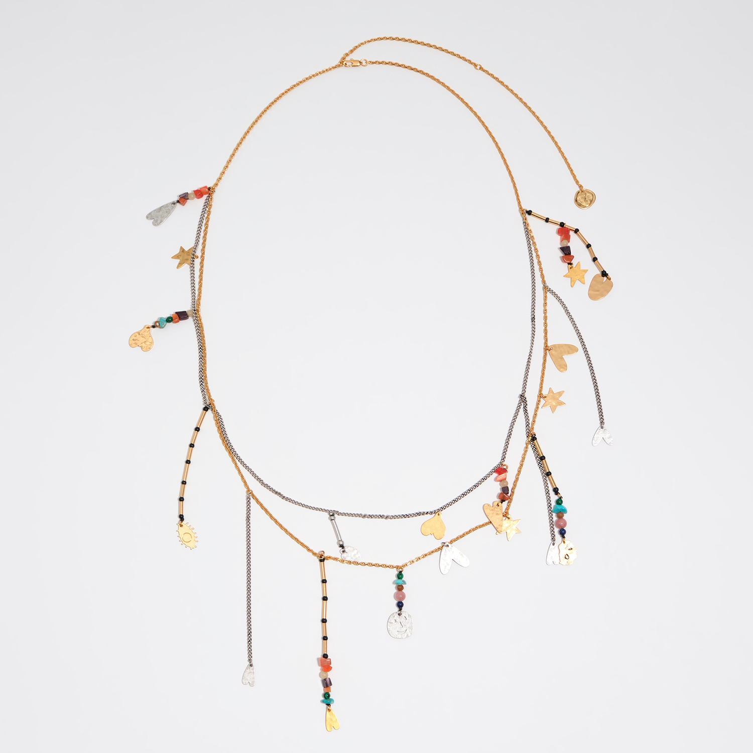 BIMBA Y LOLA Belt necklace with metal silhouettes and multicolor stones