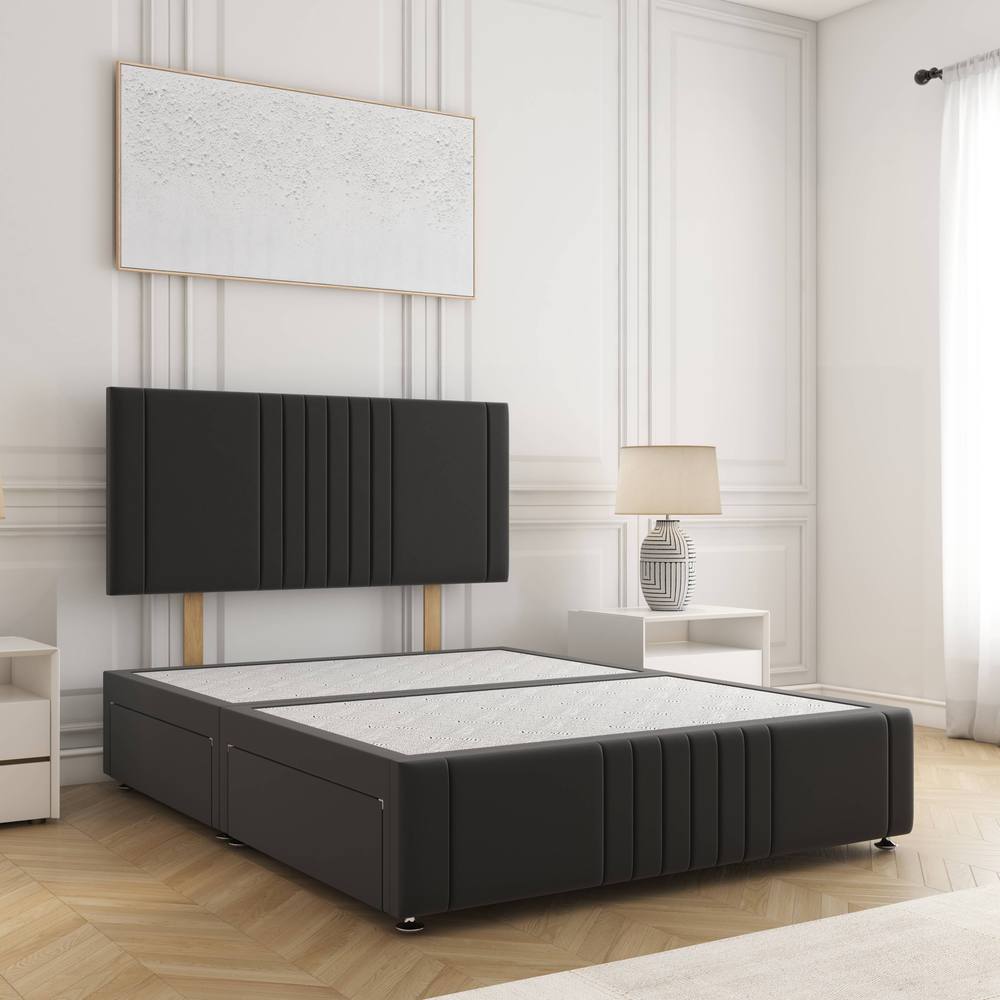 BSSPOKE Hazel Divan Bed Plush Velvet 24"Headboard 2Drawers Footend No Mattress in Black | Size: Double