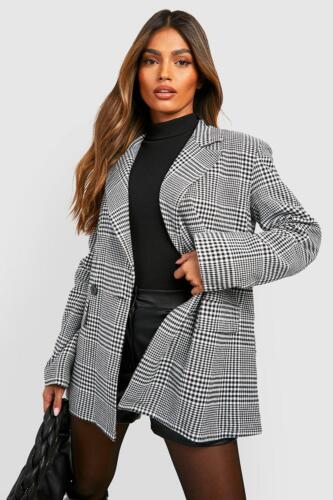 Boohoo Womens Dogtooth Check Relaxed Fit Tailored Blazer Rather Saucy