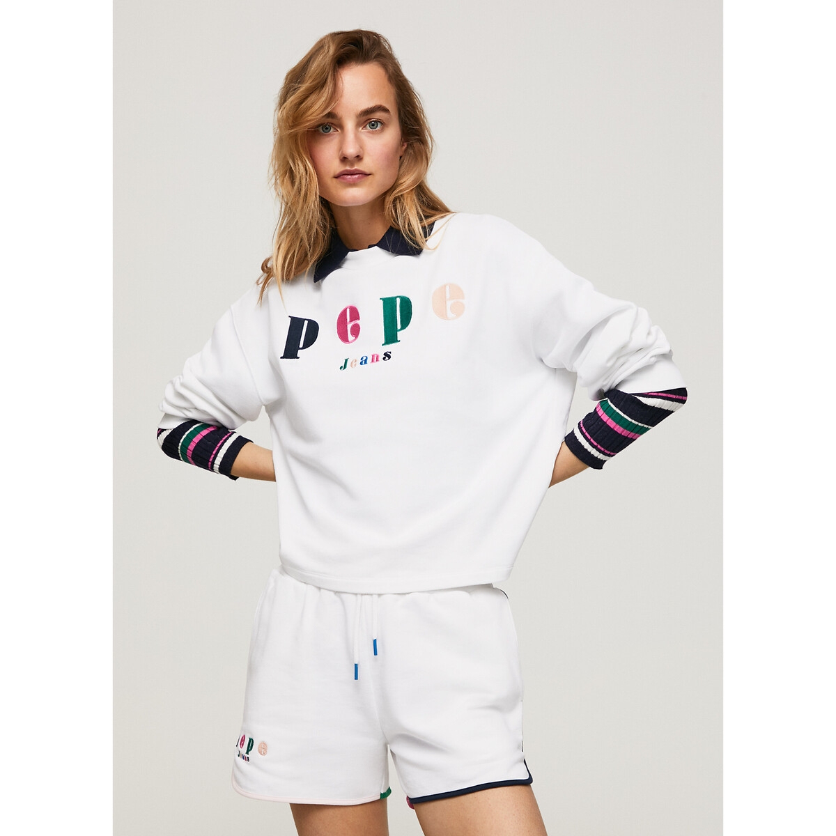 Photograph of Pepe Jeans Embroidered Logo Cotton Sweatshirt with Crew Neck