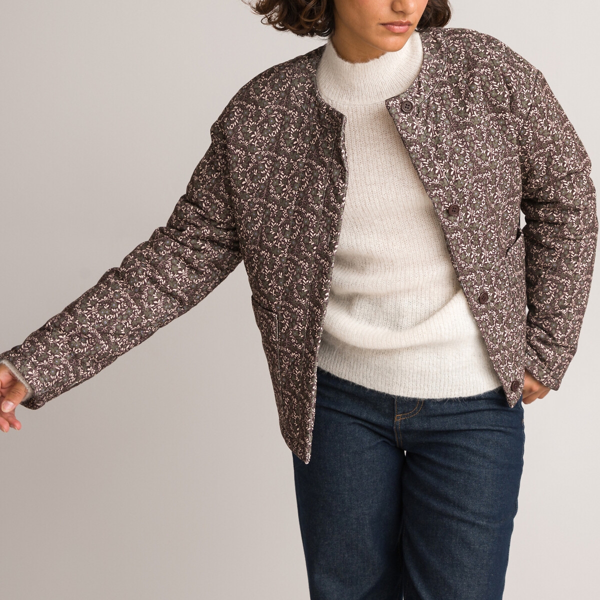 Photograph of La Redoute Collections Printed Quilted Cotton Jacket with Round Neck