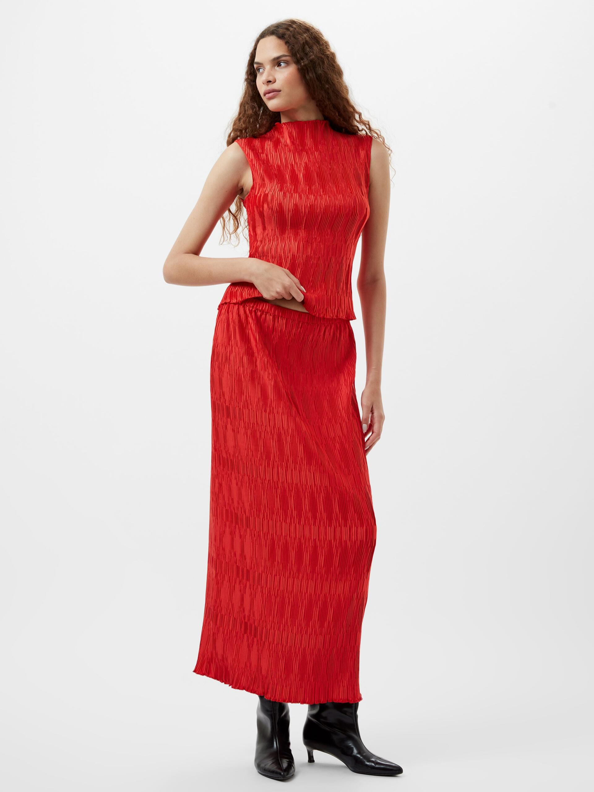 Photograph of French Connection Moira Pleated Maxi Skirt Scarlet Red