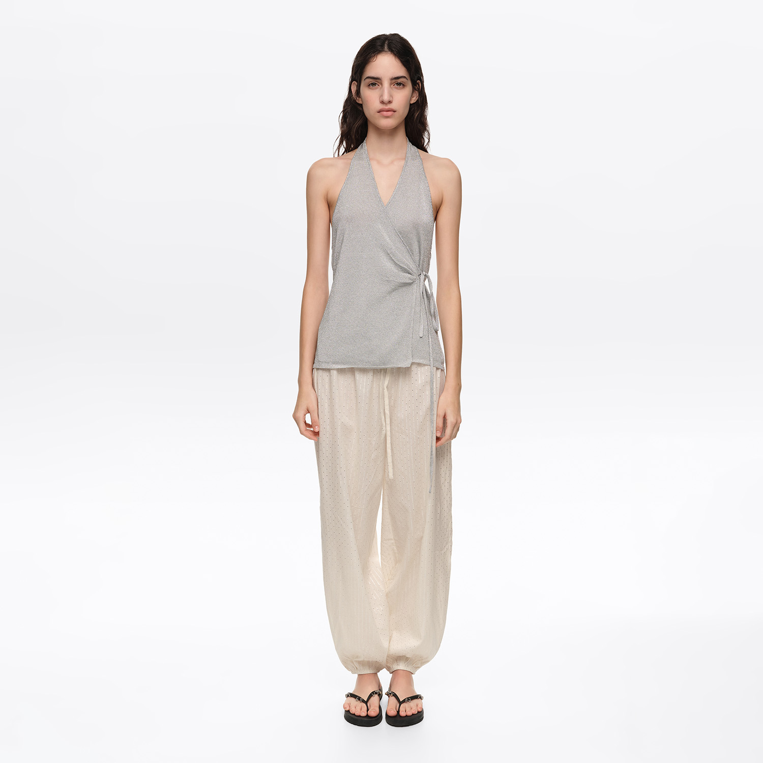 BIMBA Y LOLA Metallic silver wrap top