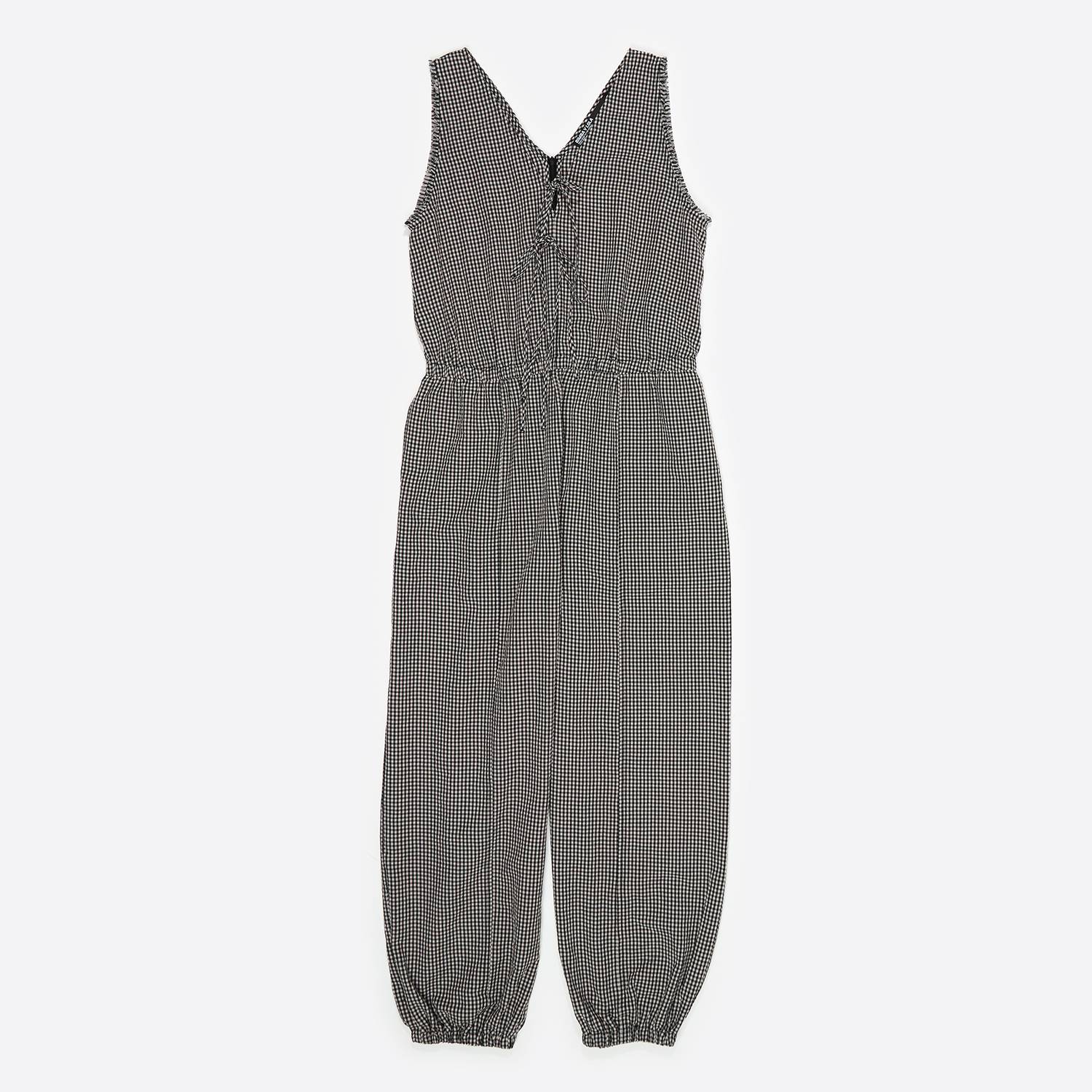 BIMBA Y LOLA Black checked baggy jumpsuit with bows and frayed details