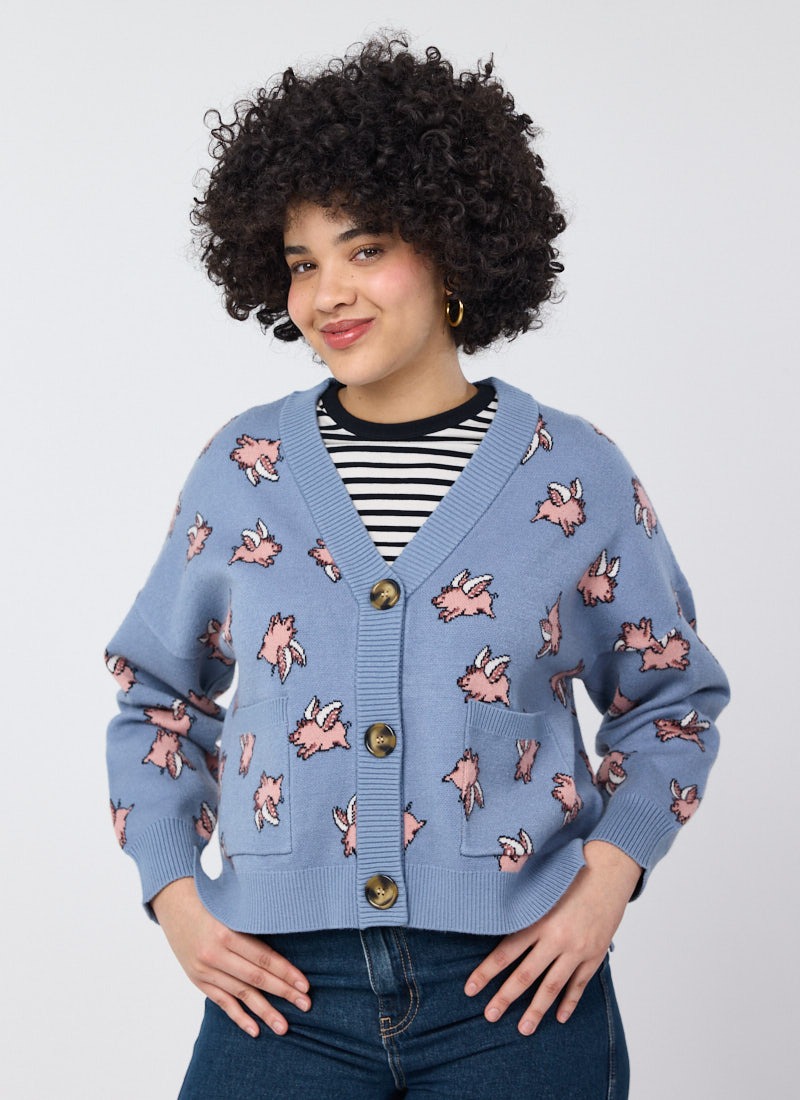 Photograph of Joanie Clothing Lovelace Flying Pigs Intarsia Oversized Cardigan