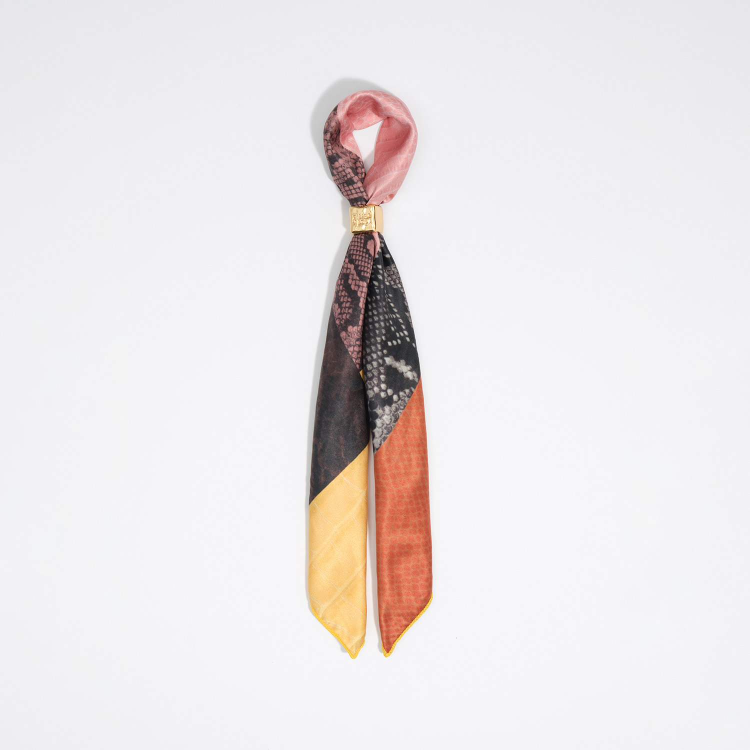 BIMBA Y LOLA Yellow geometric snakeskin design patchwork scarf charm