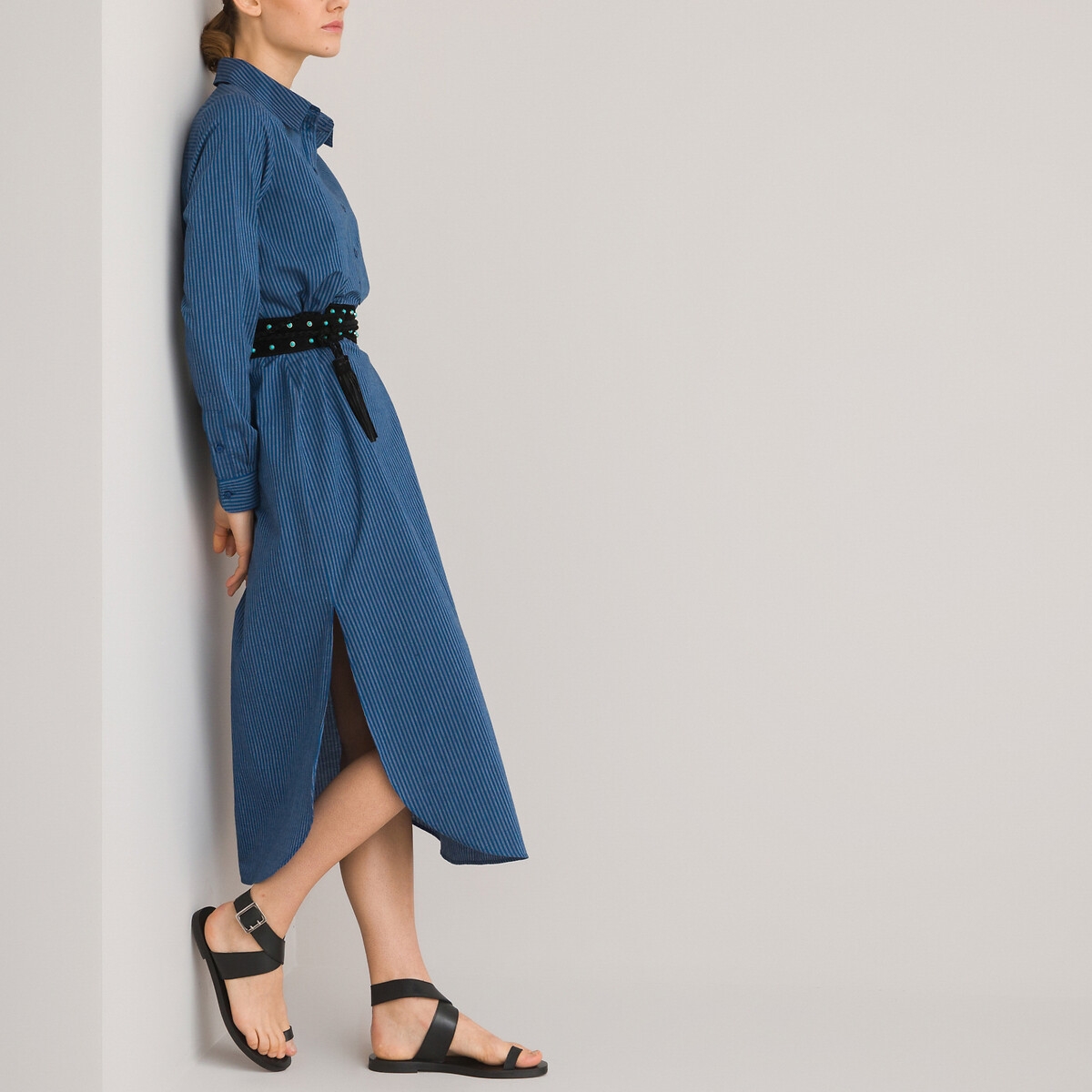 Photograph of La Redoute Collections Striped Midaxi Shirt Dress in Organic Cotton