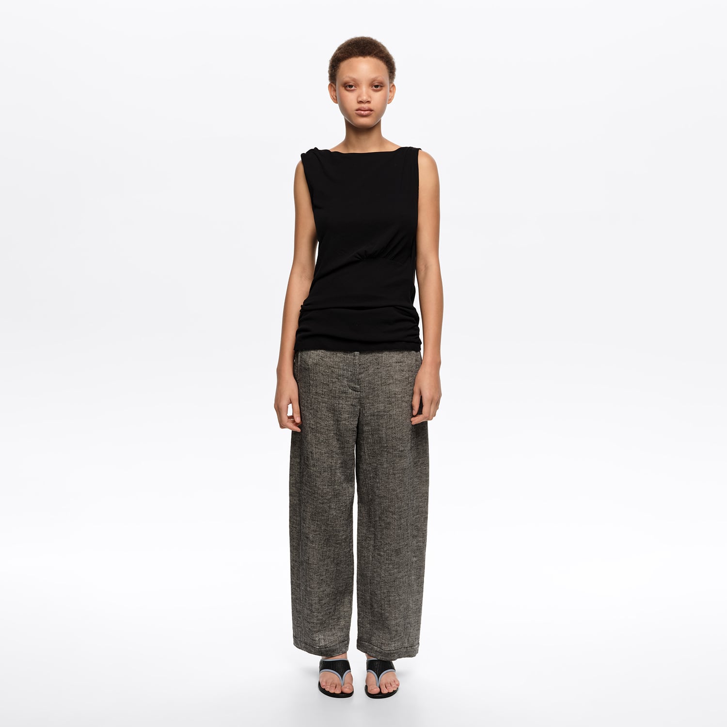 BIMBA Y LOLA Grey cotton linen barrel leg trousers