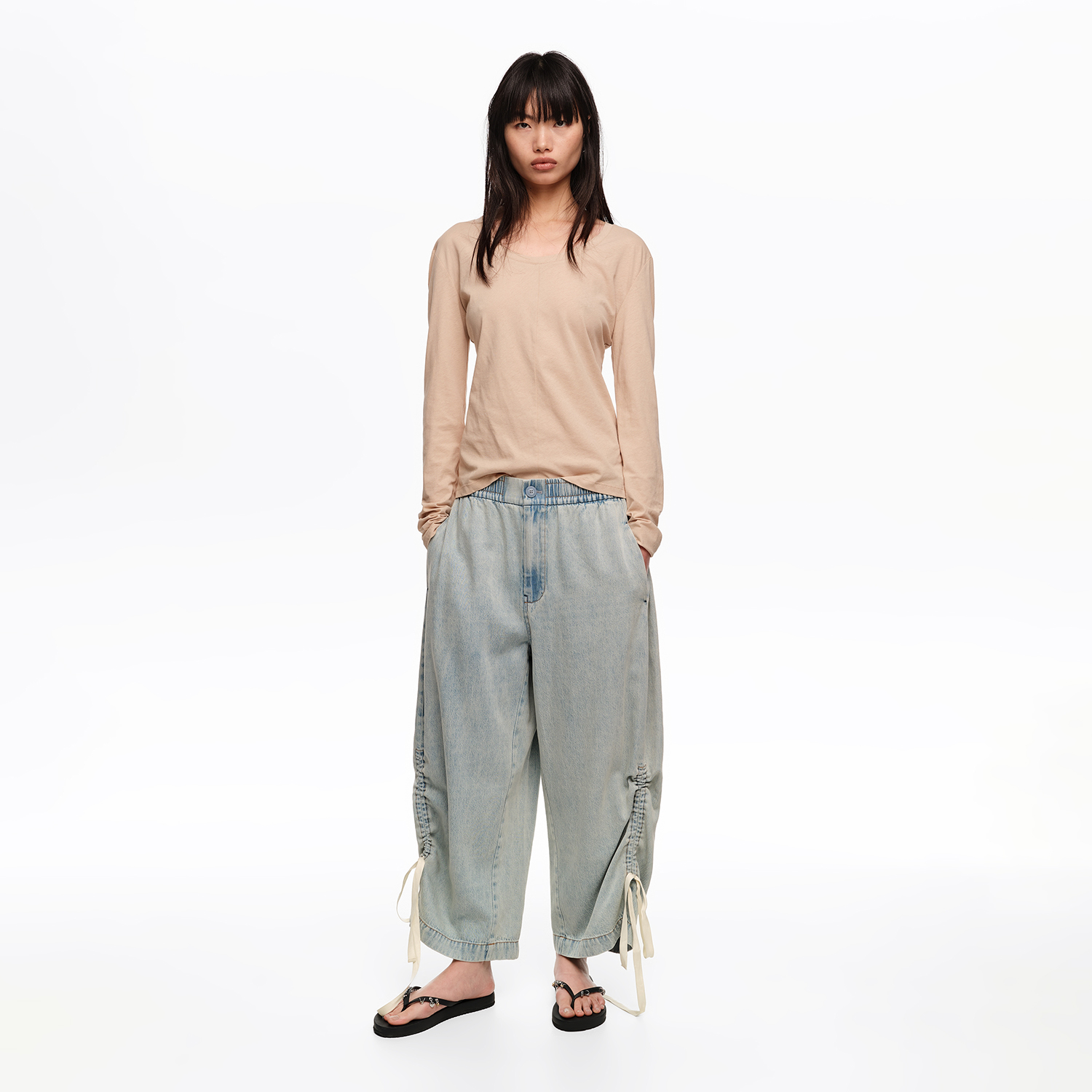 BIMBA Y LOLA Light blue denim joggers with gathering