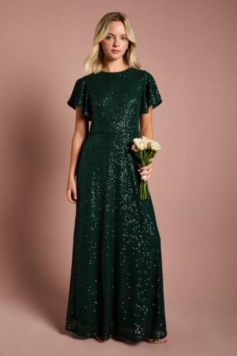 Coast Girl's Teen Sequin Angel Sleeve Bridesmaid Dress in Emerald | Size: 9/10 Years