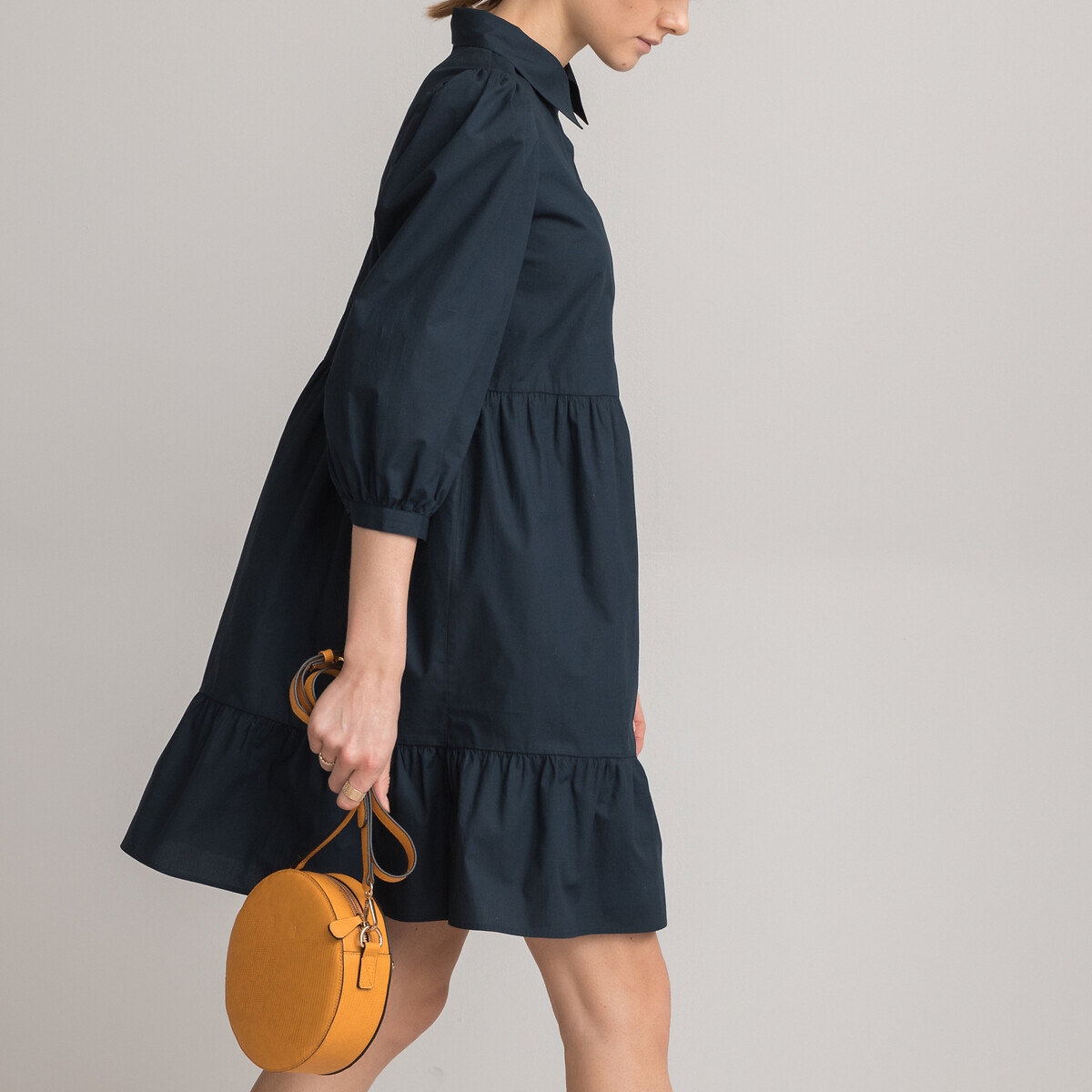 Photograph of La Redoute Collections Organic Cotton Shirt Dress with Puff Sleeves