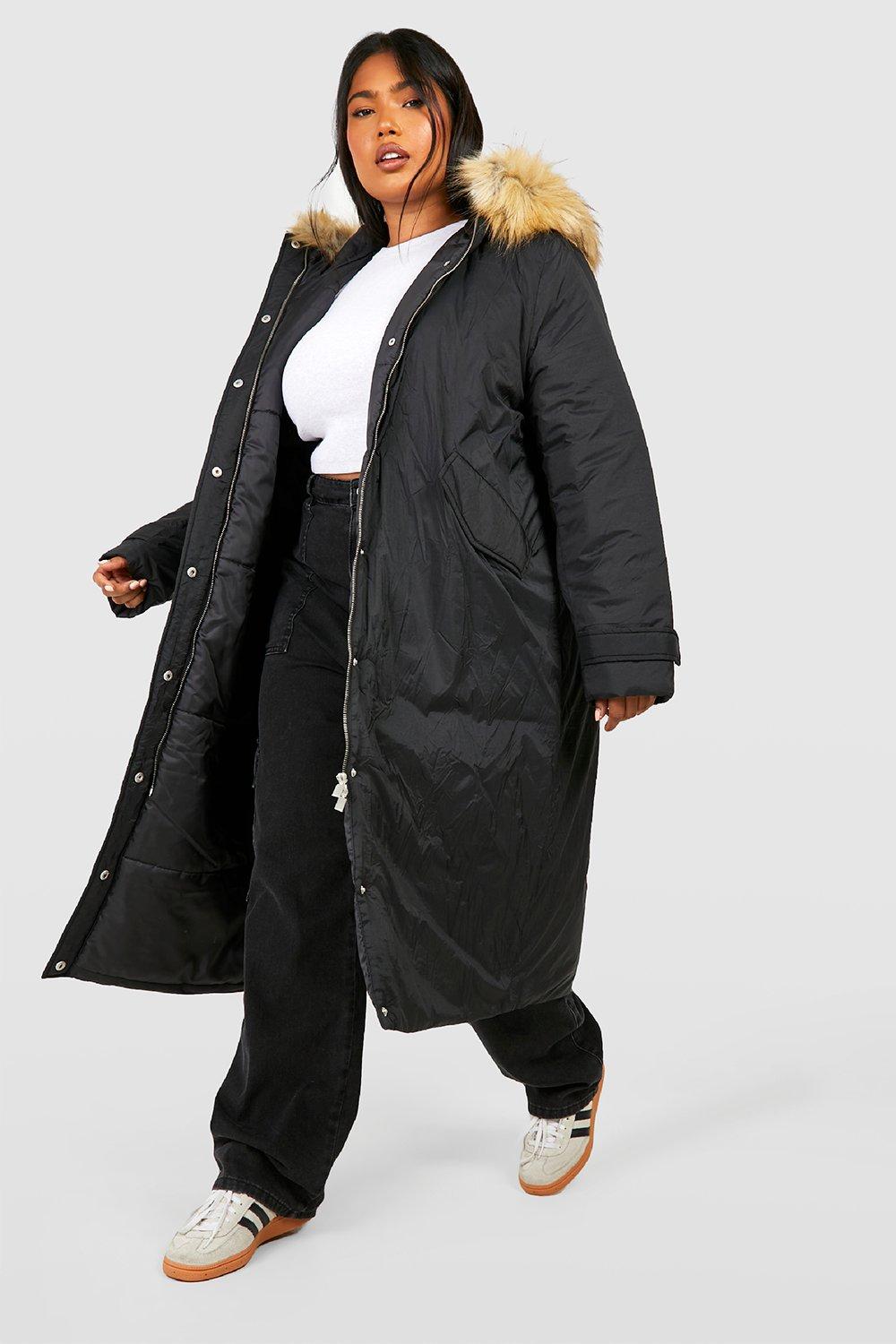 Boohoo Womens Plus Faux Fur Hooded Longline Parka Rather Saucy