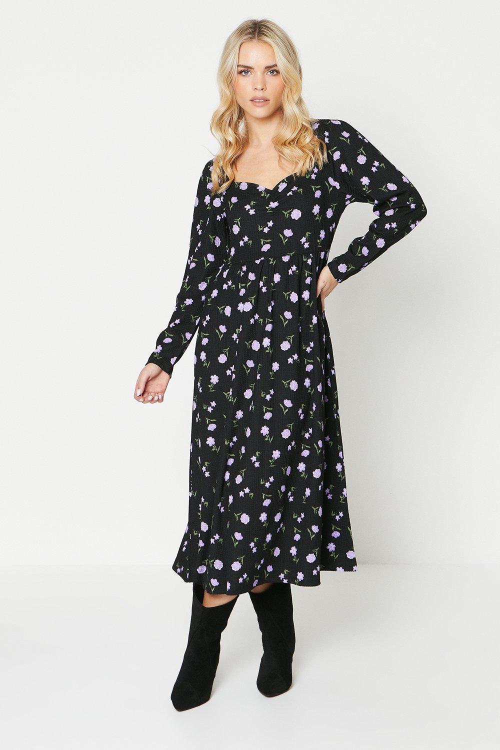 Dorothy Perkins Womens Petite Floral Sweetheart Ruched Front Fit