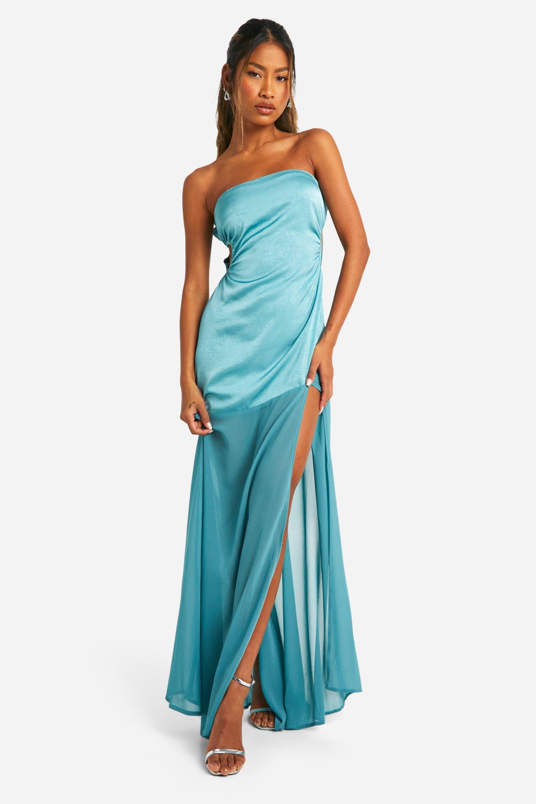 Boohoo Womens Satin Chiffon Mix Bandeau Maxi Dress Rather Saucy