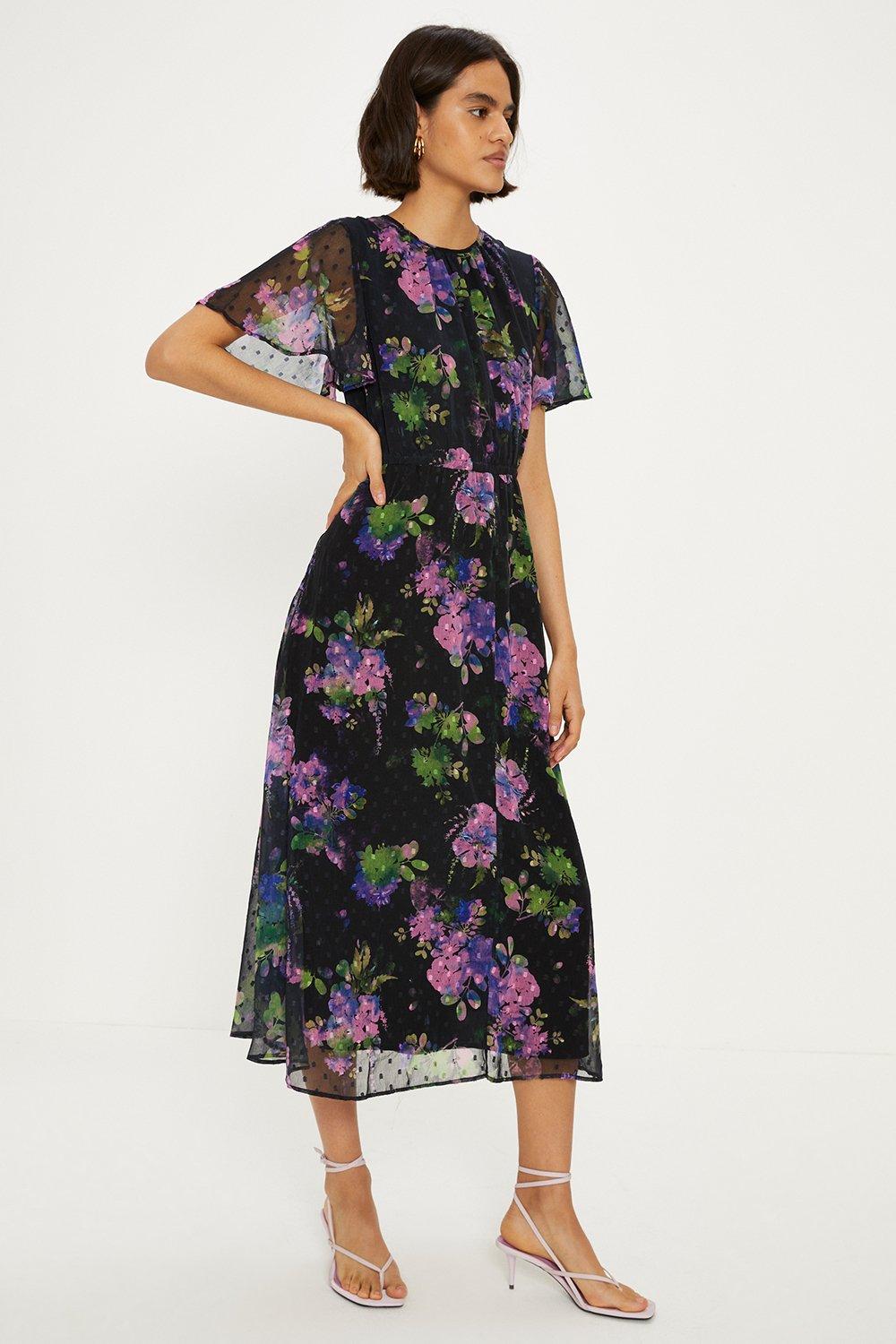Dorothy Perkins Womens Floral Dobby Chiffon Angel Sleeve Dress Rather Saucy