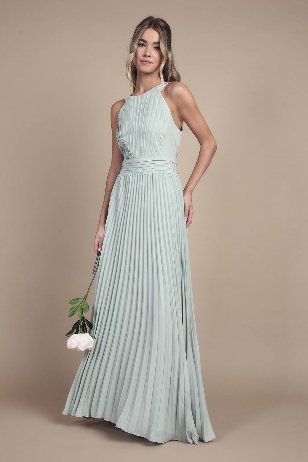 Coast Girl's Teen Pleated Halterneck Bridesmaid Dress in Sage | Size: 12/13 Years