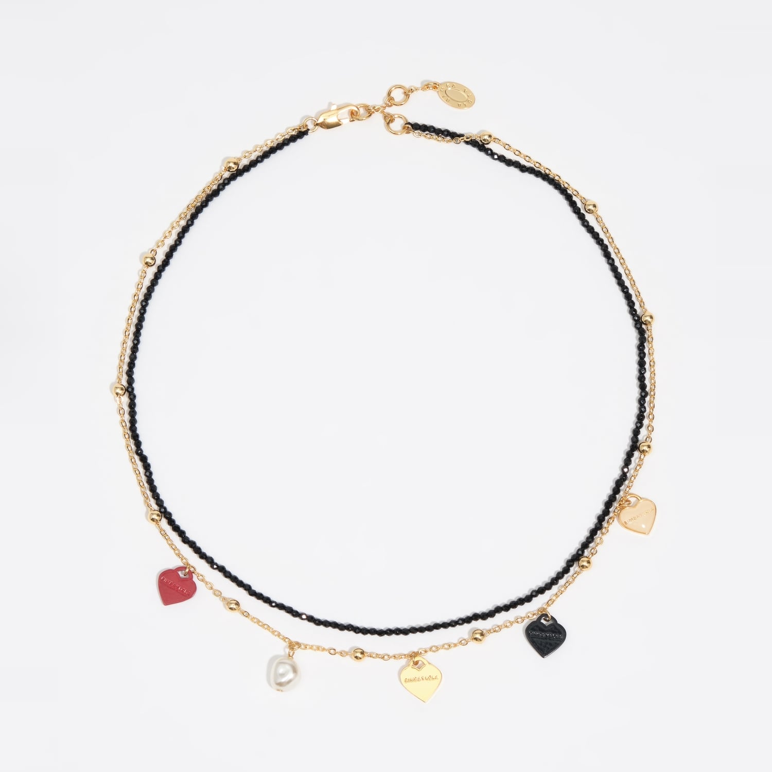 BIMBA Y LOLA Double-layer chain necklace with black crystals and hearts logo