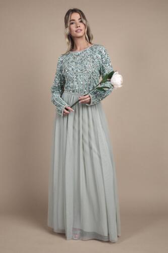 Coast Girl's Teen Pearl Embellished Bodice Bridesmaid Tulle Skirt Dress in Sage | Size: 10/11 Years