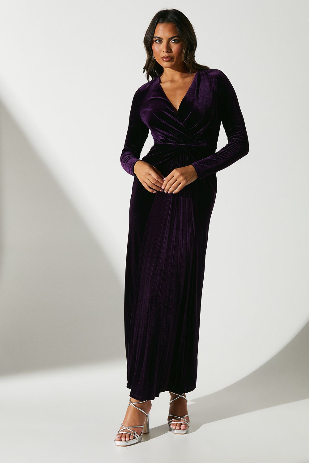 Coast Twist Front V Neck Long Sleeve Velvet Midi Dress Rather Saucy
