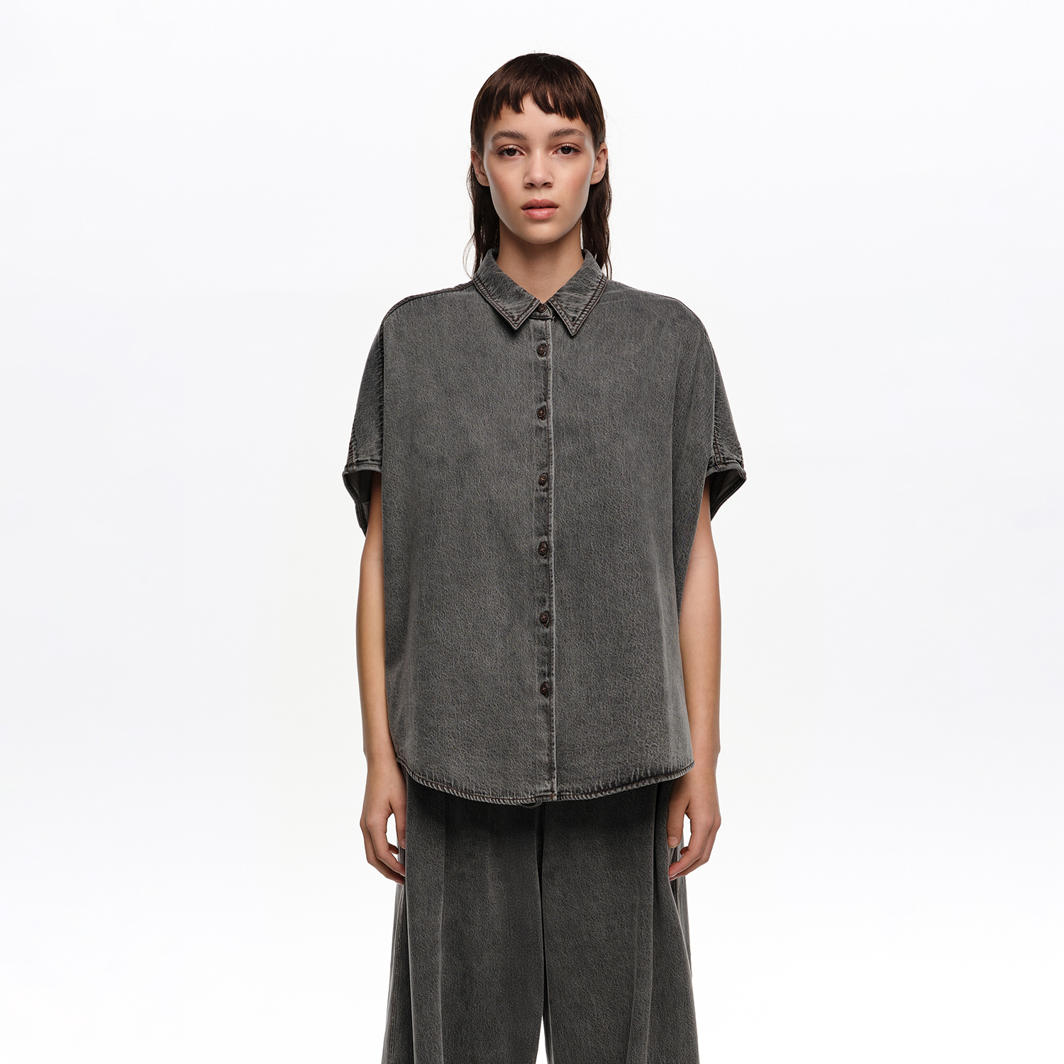 BIMBA Y LOLA Black washed denim cape shirt