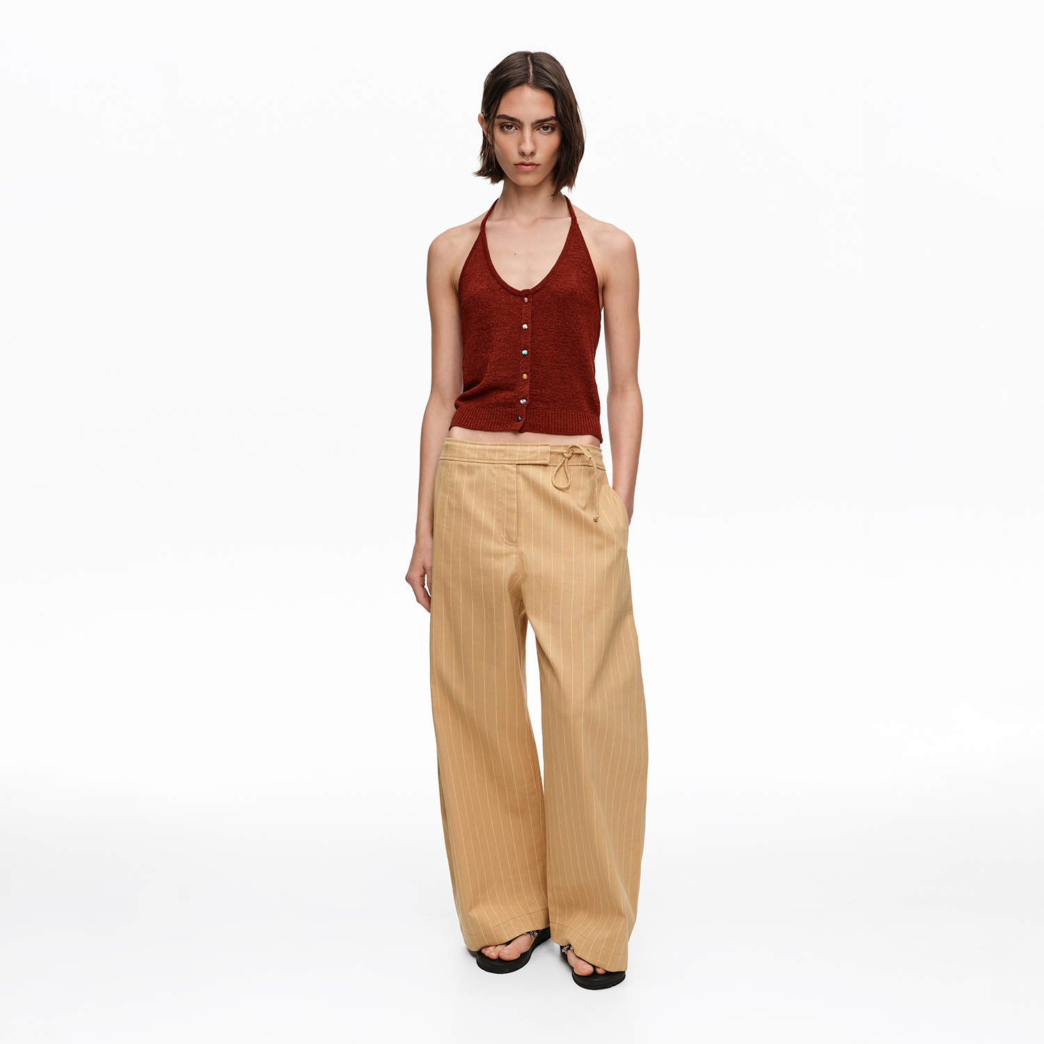 BIMBA Y LOLA Ochre striped ankle-length barrel trousers
