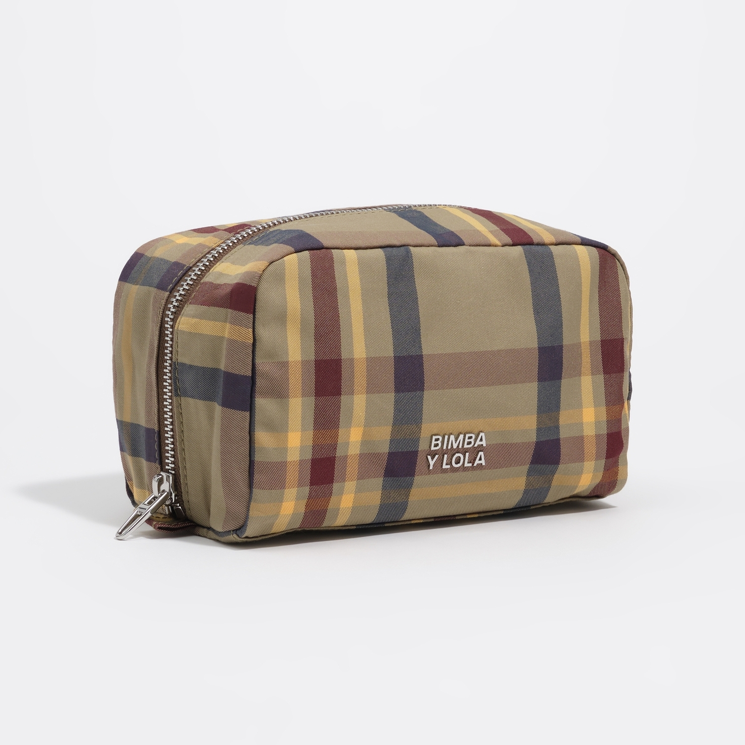BIMBA Y LOLA Small khaki and garnet tartan jacquard make-up case