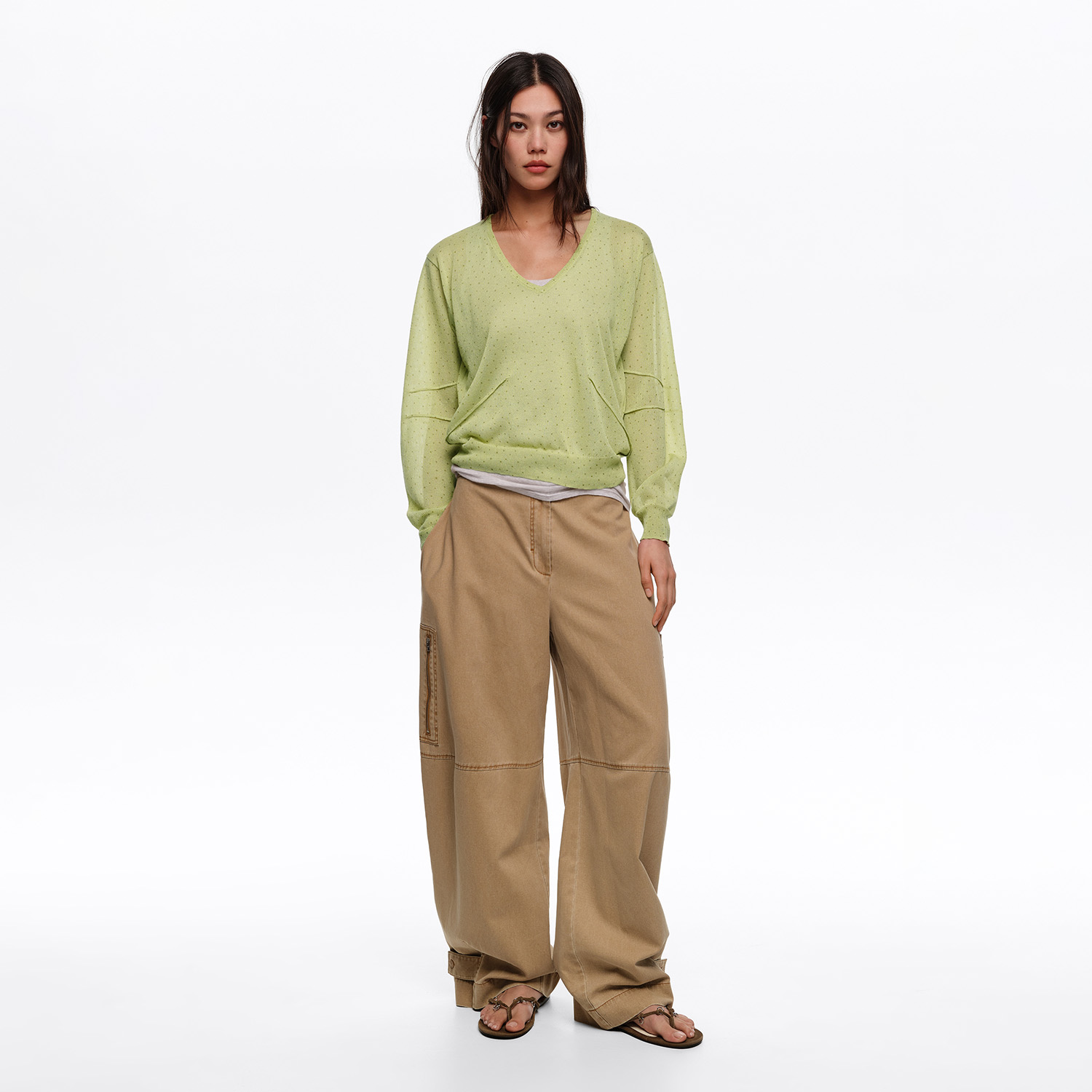 BIMBA Y LOLA Olive mini Dots straight sweater
