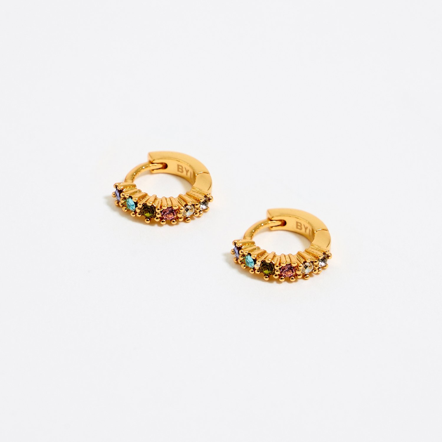 Photograph of BIMBA Y LOLA Mini hoop earrings inlaid multi pastel crystals