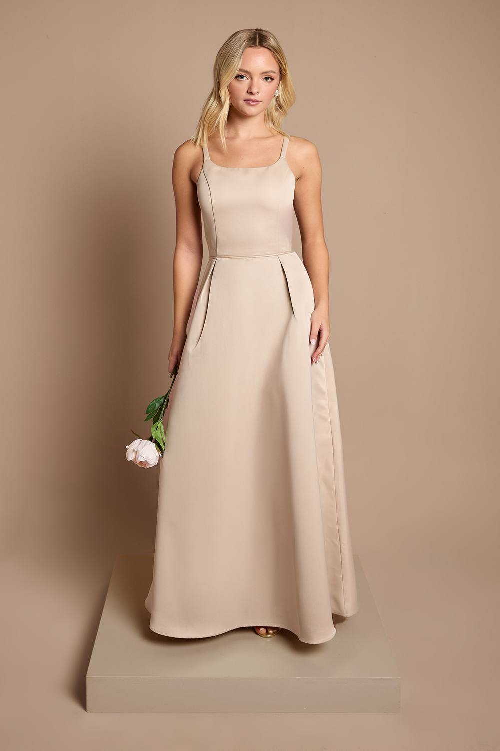 Coast Girl's Teen Structured Satin Full Skirted Bridesmaid Dress in Champagne | Size: 11/12 Years